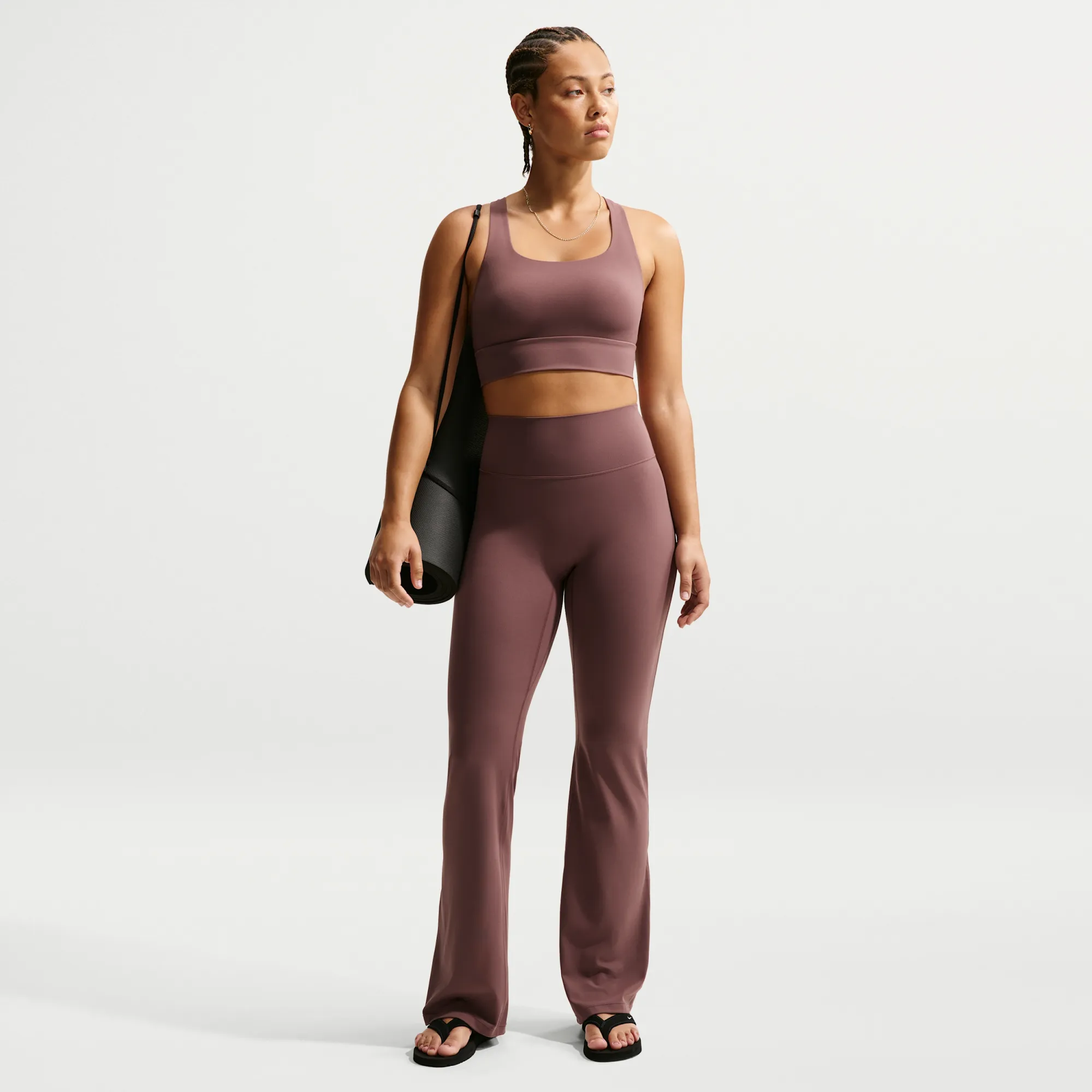 Nike Zenvy Women's High-Waisted Flared Leggings with No Front Seam - Purple - Nylon/Elastane