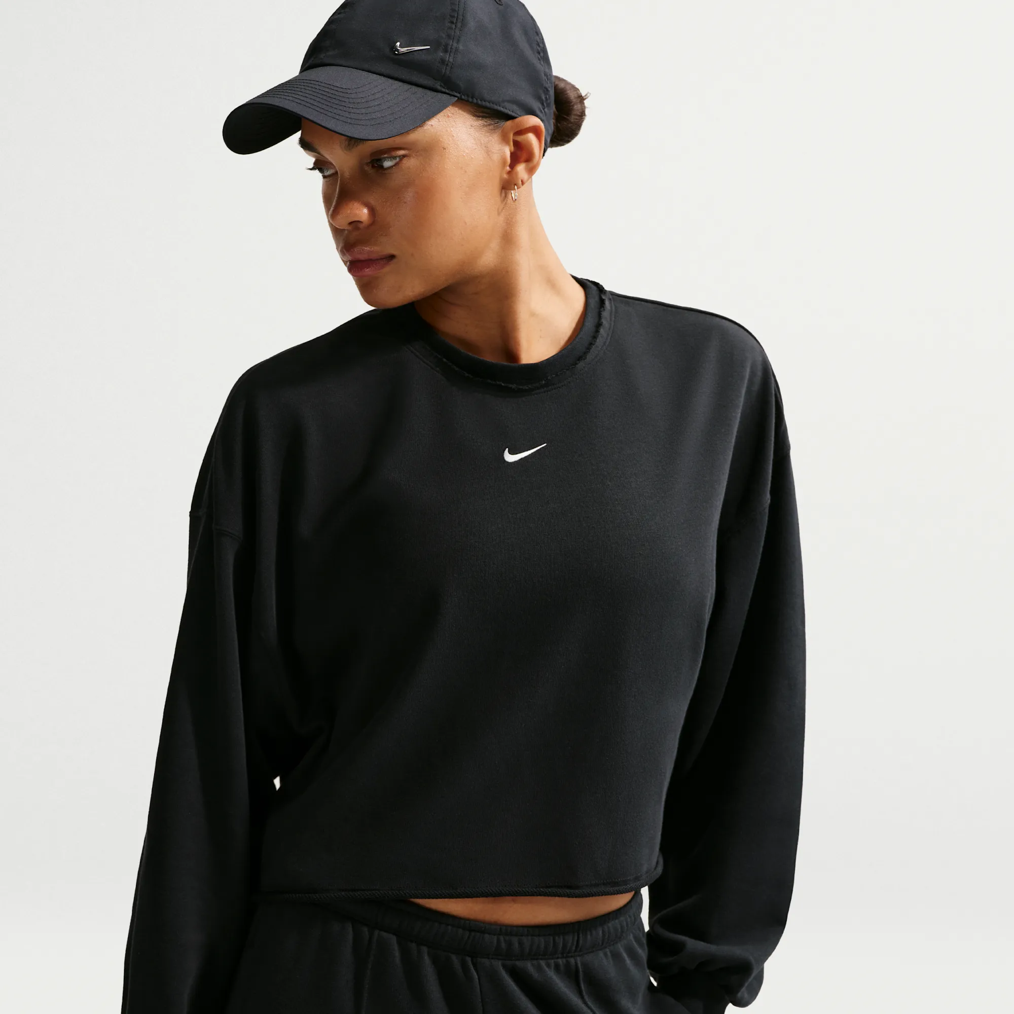 Nike Chill Terry Oversized French Terry Crew-Neck Sweatshirt - Black - Fleece