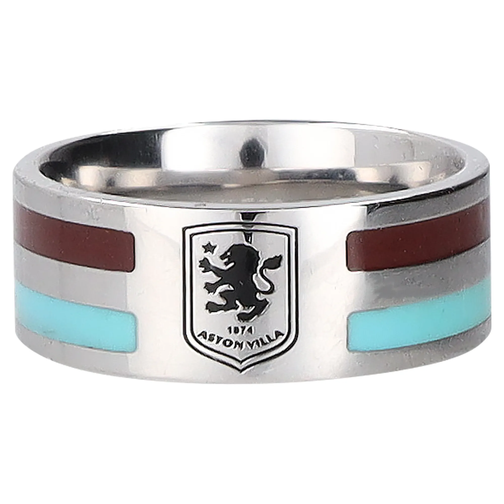 Aston Villa Stainless Steel Colour Stripe Crest Band Ring in Gift Box
