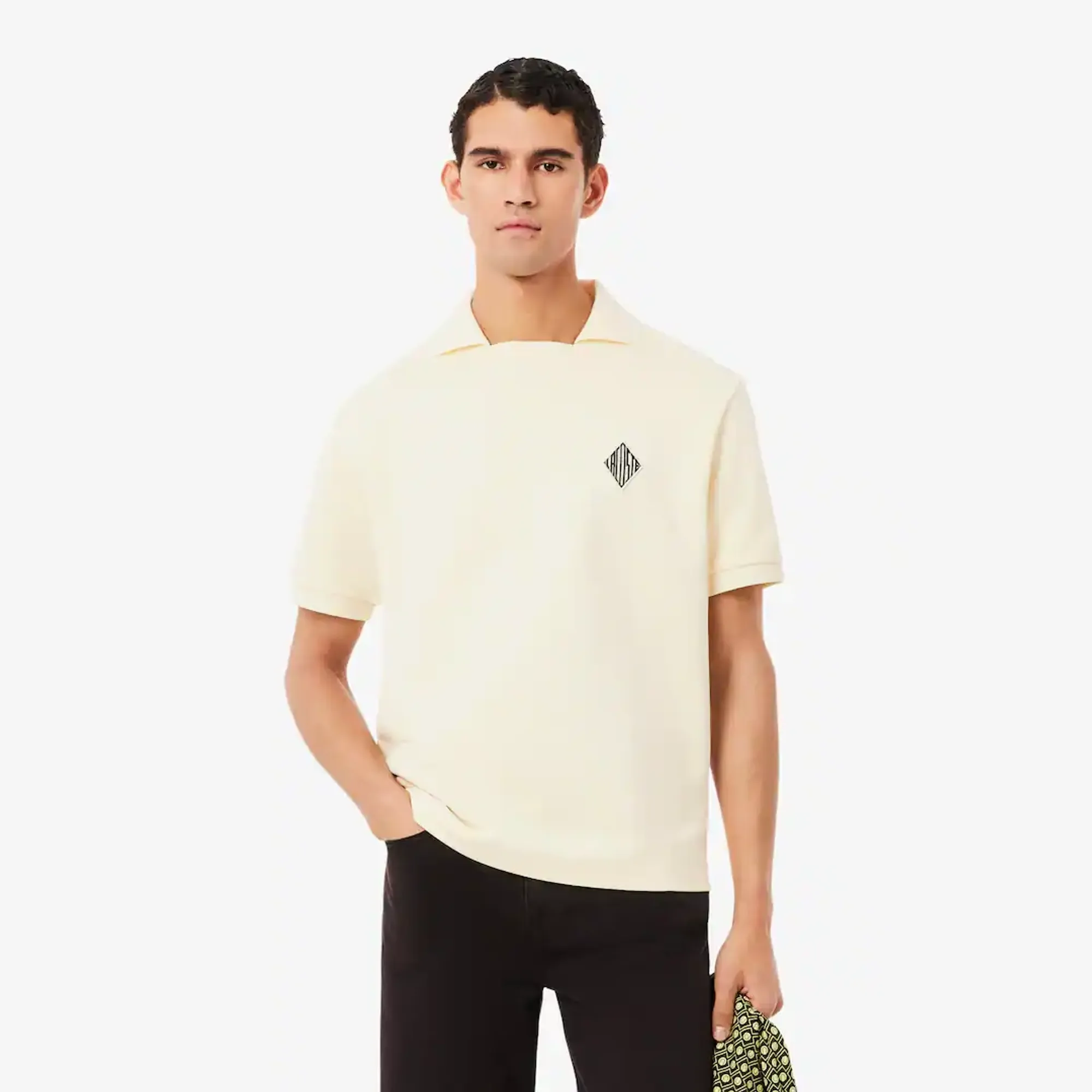 Lacoste Loose Fit Badge Accent Fleece Polo Shirt - Lemon Beige