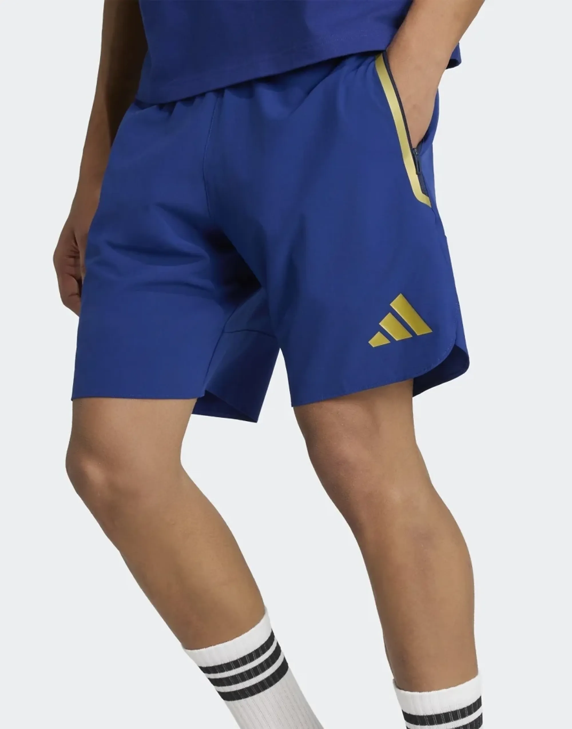 Adidas Performance Italy Tiro Travel Shorts In Victory Blue