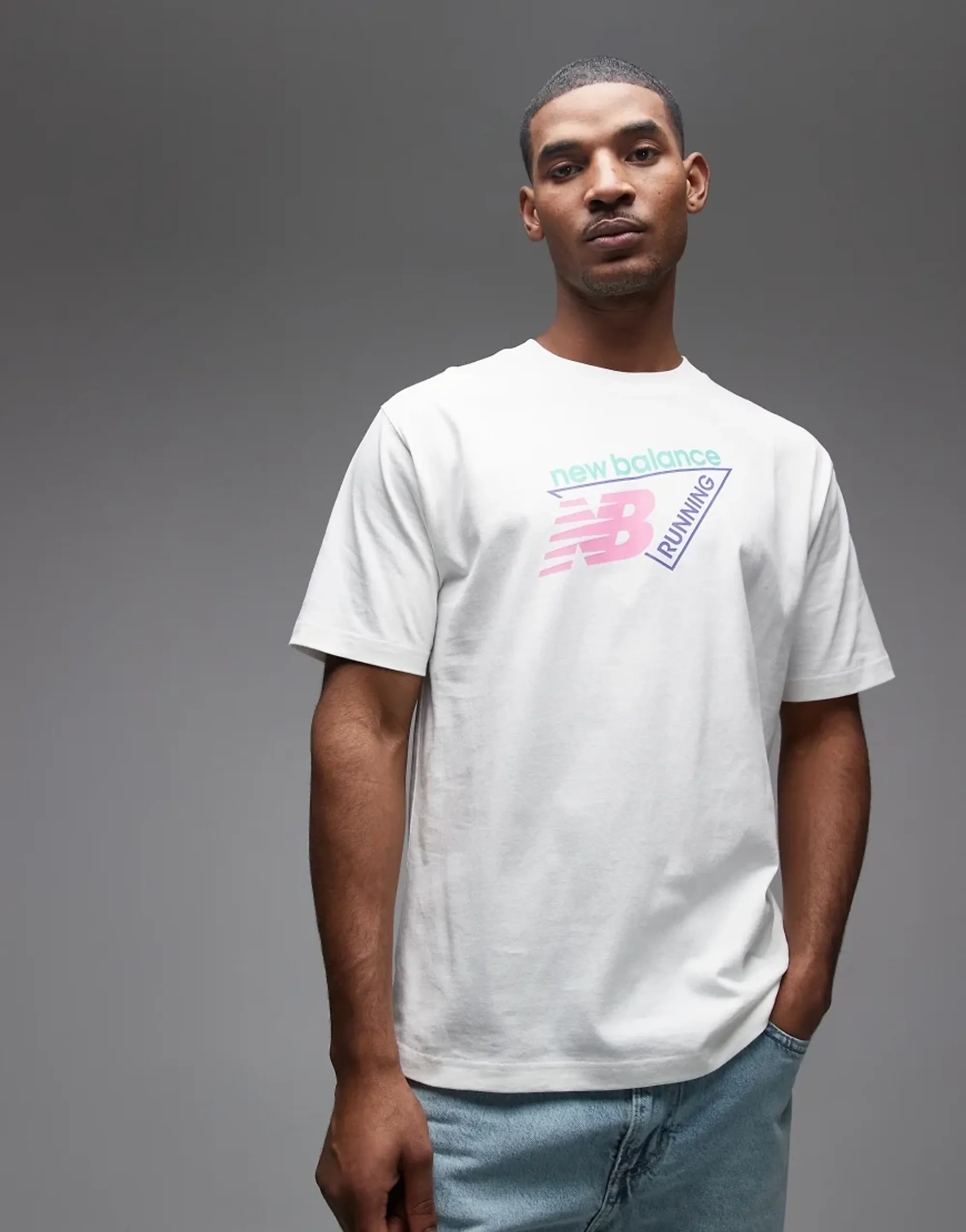 New Balance Men's Classic Tri-Logo T-Shirt in White Cotton