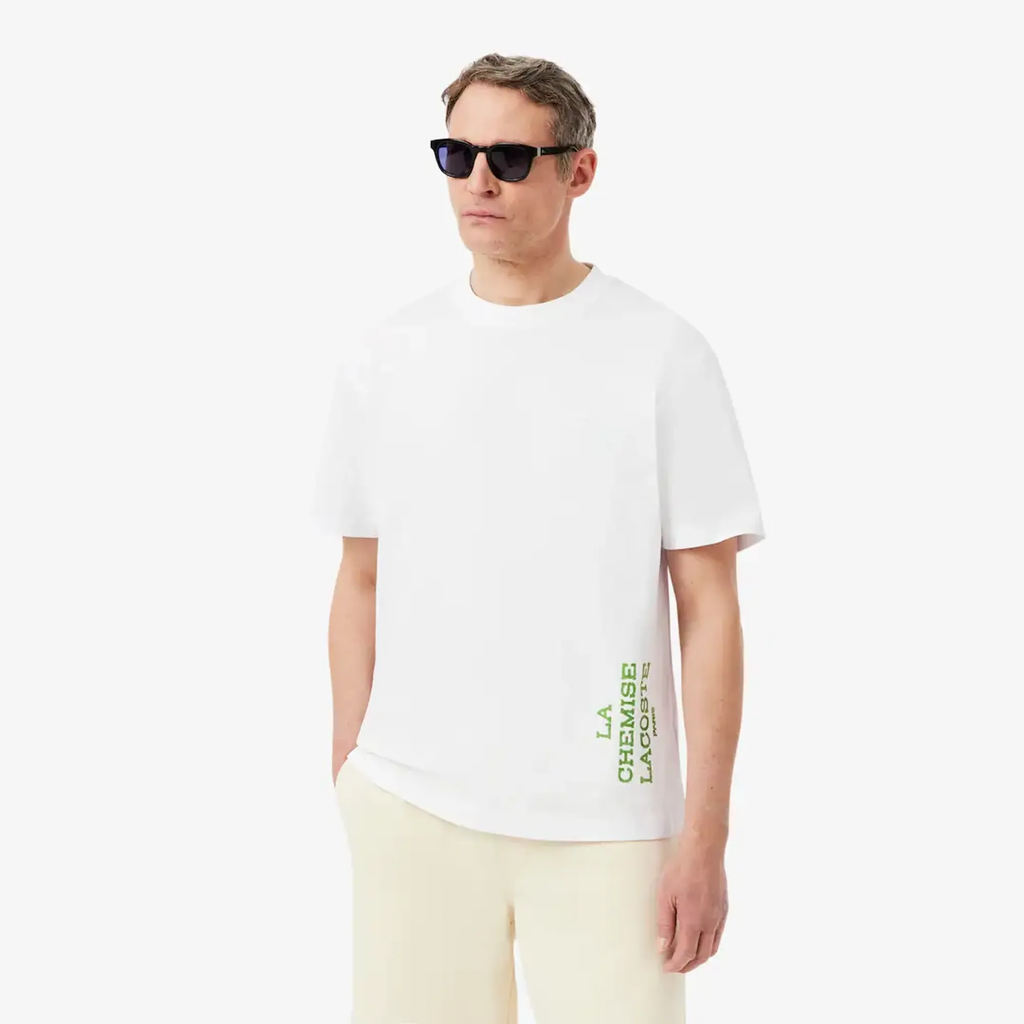 Lacoste Relaxed Fit Printed Cotton T-shirt - White