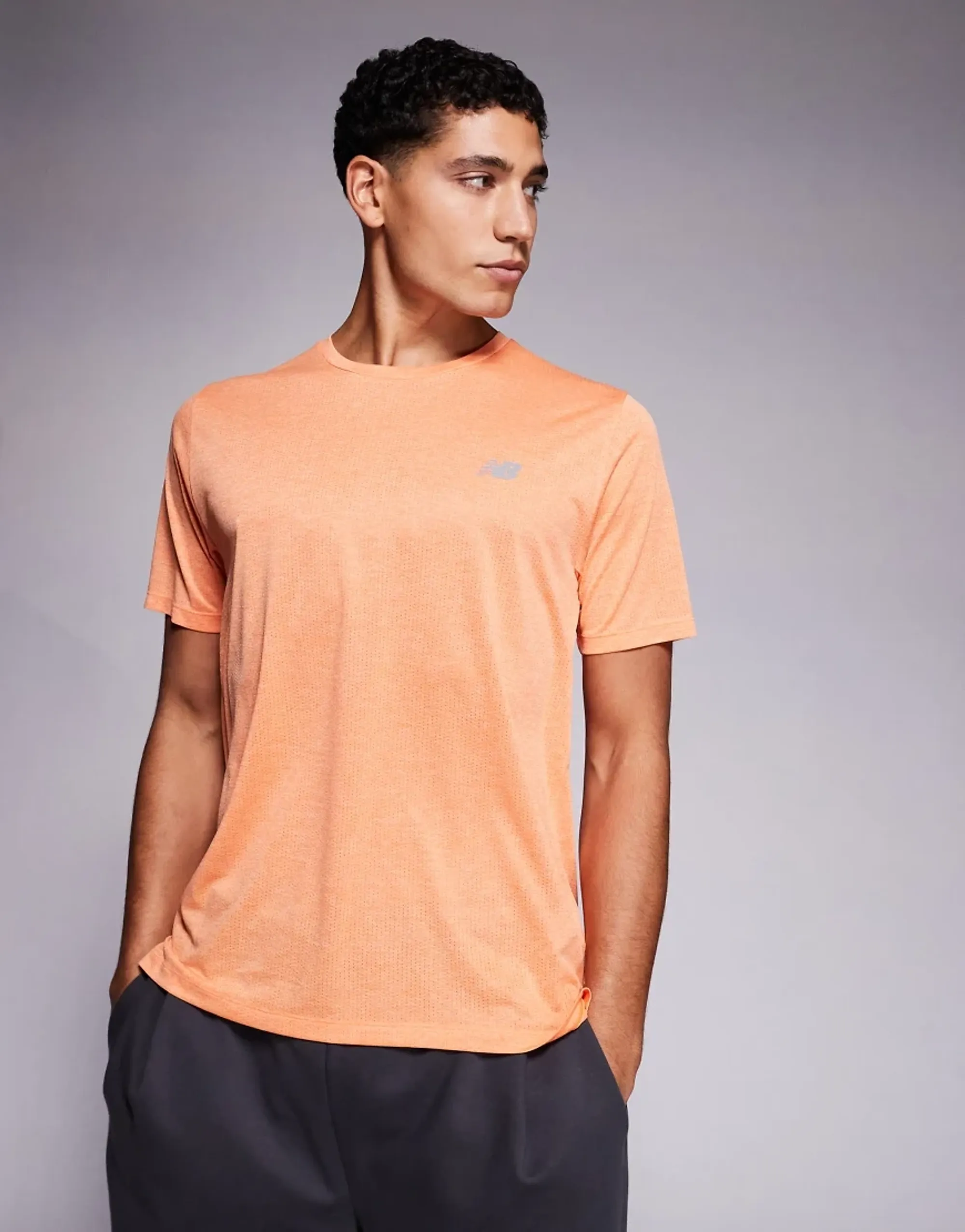 New Balance Men's RC Essential T-Shirt in Orange/Grey Poly Knit