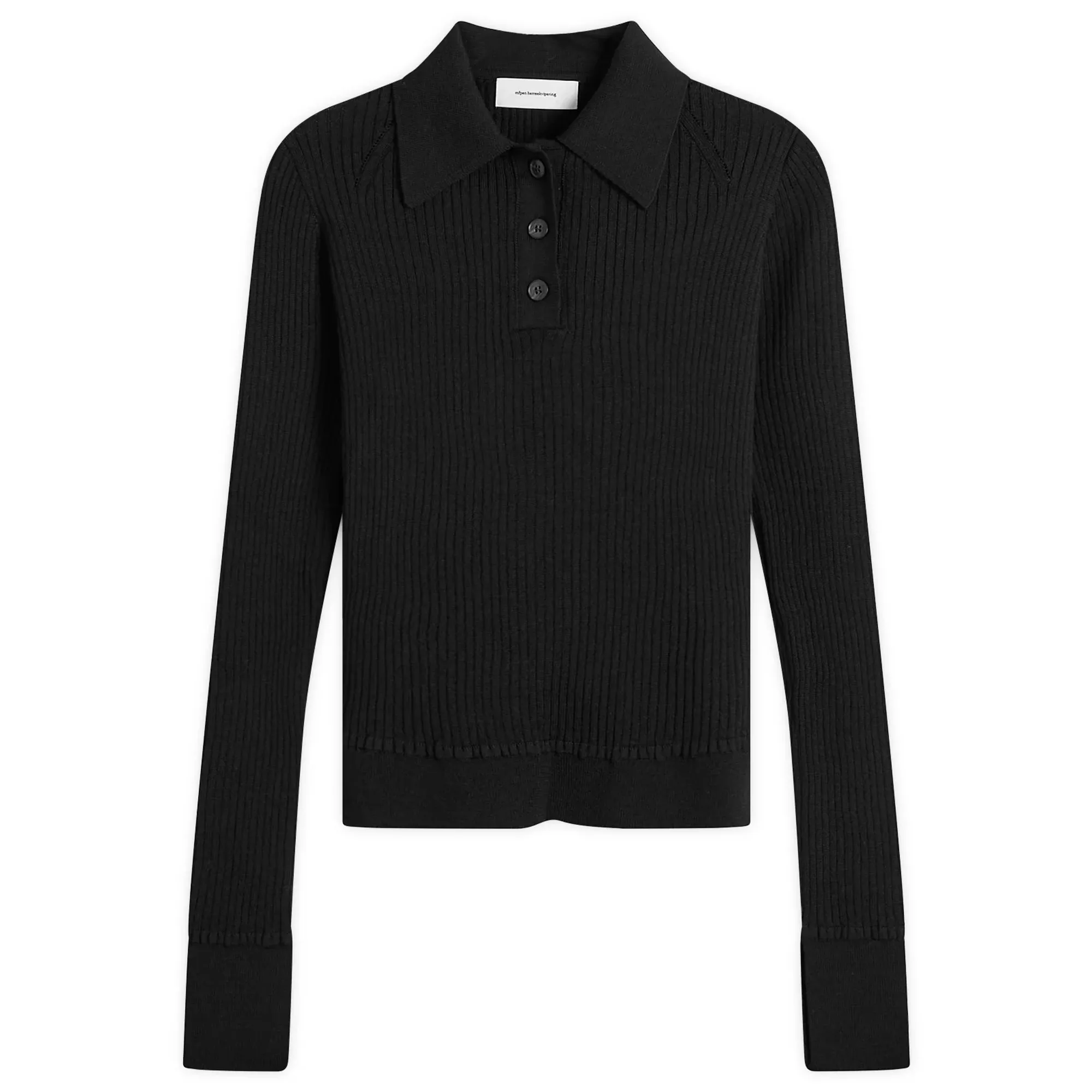 mfpen Women's Partial Placket Polo Black Rib