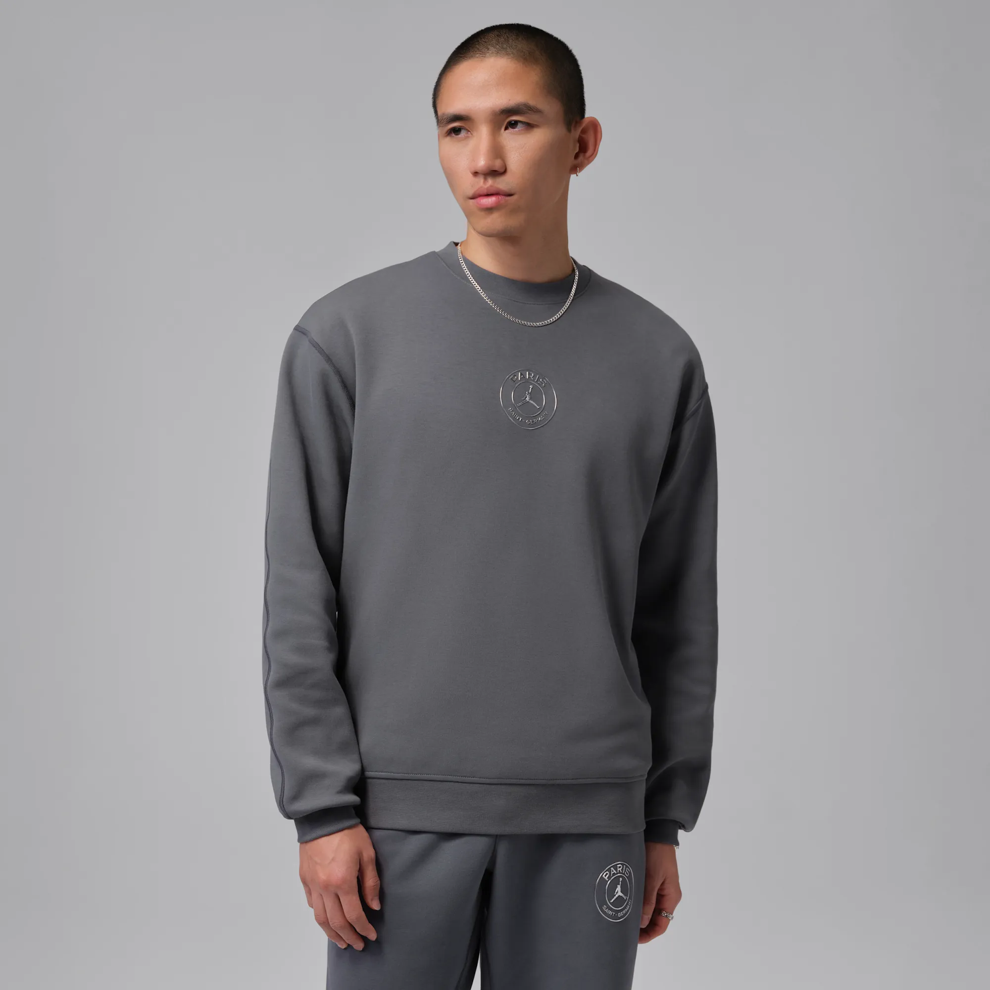 Nike Paris Saint-Germain Hoop Fleece Men's Crewneck Sweatshirt - Grey - Fleece