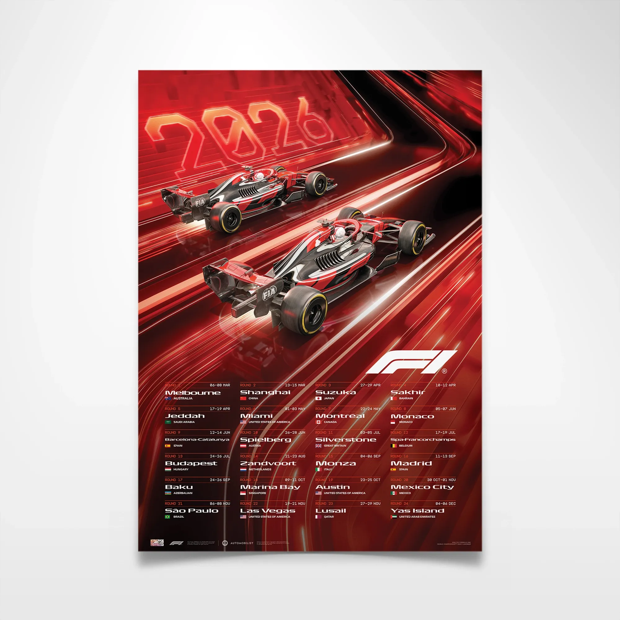 Formula 1 2026 Calendar Poster