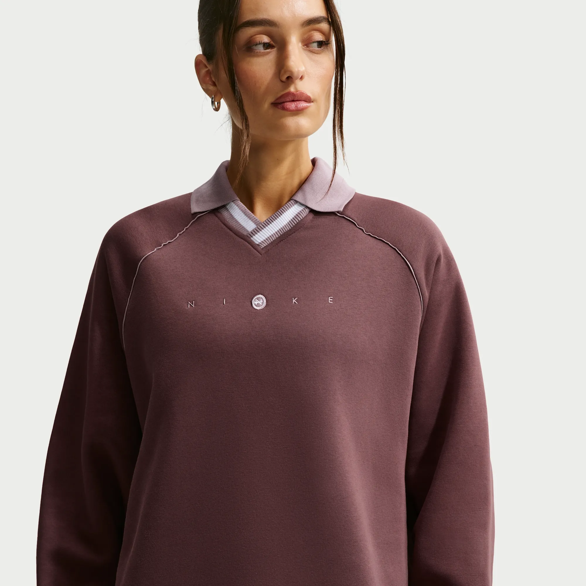 Nike Phoenix Fleece Women's Oversized Graphic Polo Top - Purple - Cotton/Polyester