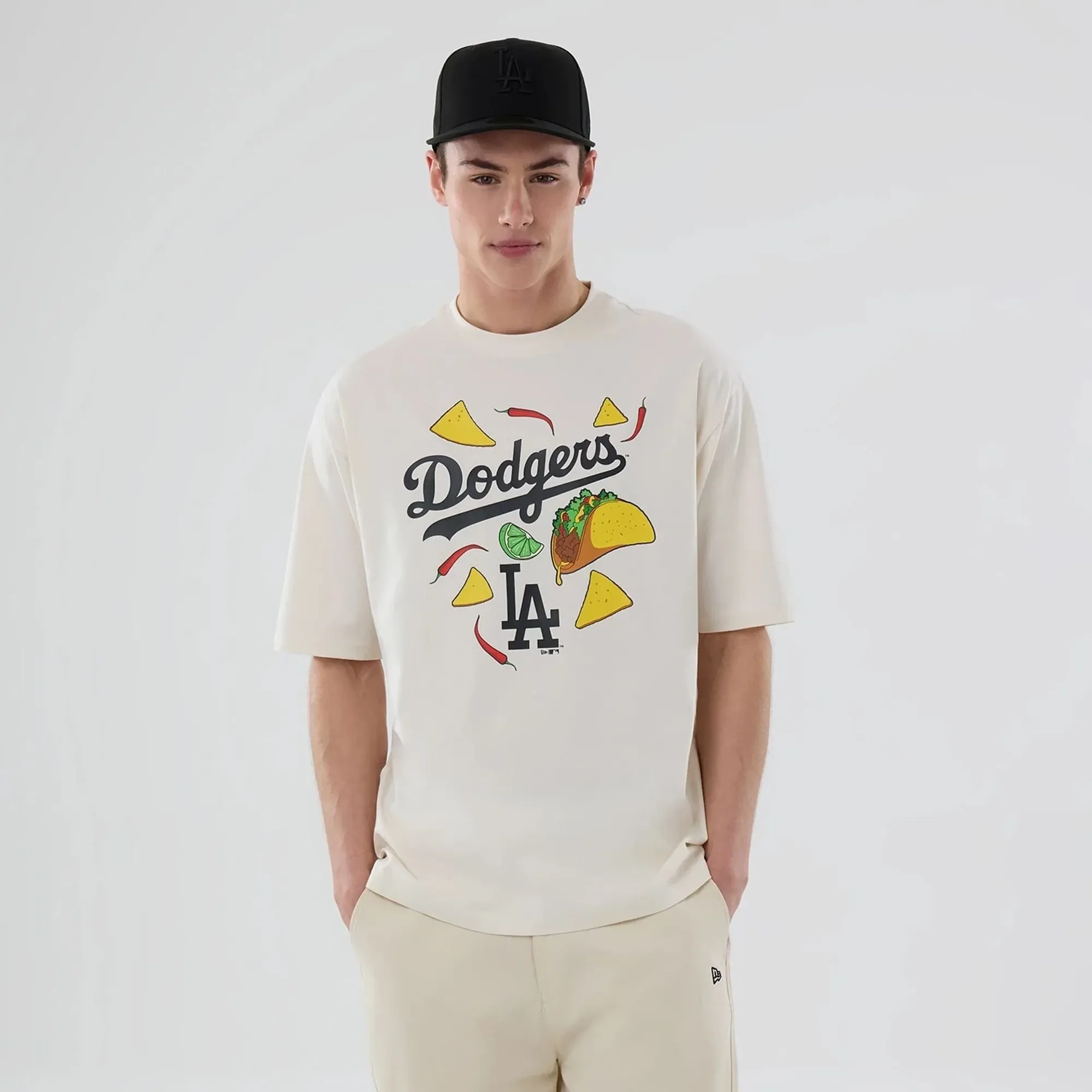 LA Dodgers MLB Food Graphic Open White Oversized T-Shirt New Era Cap adult unisex