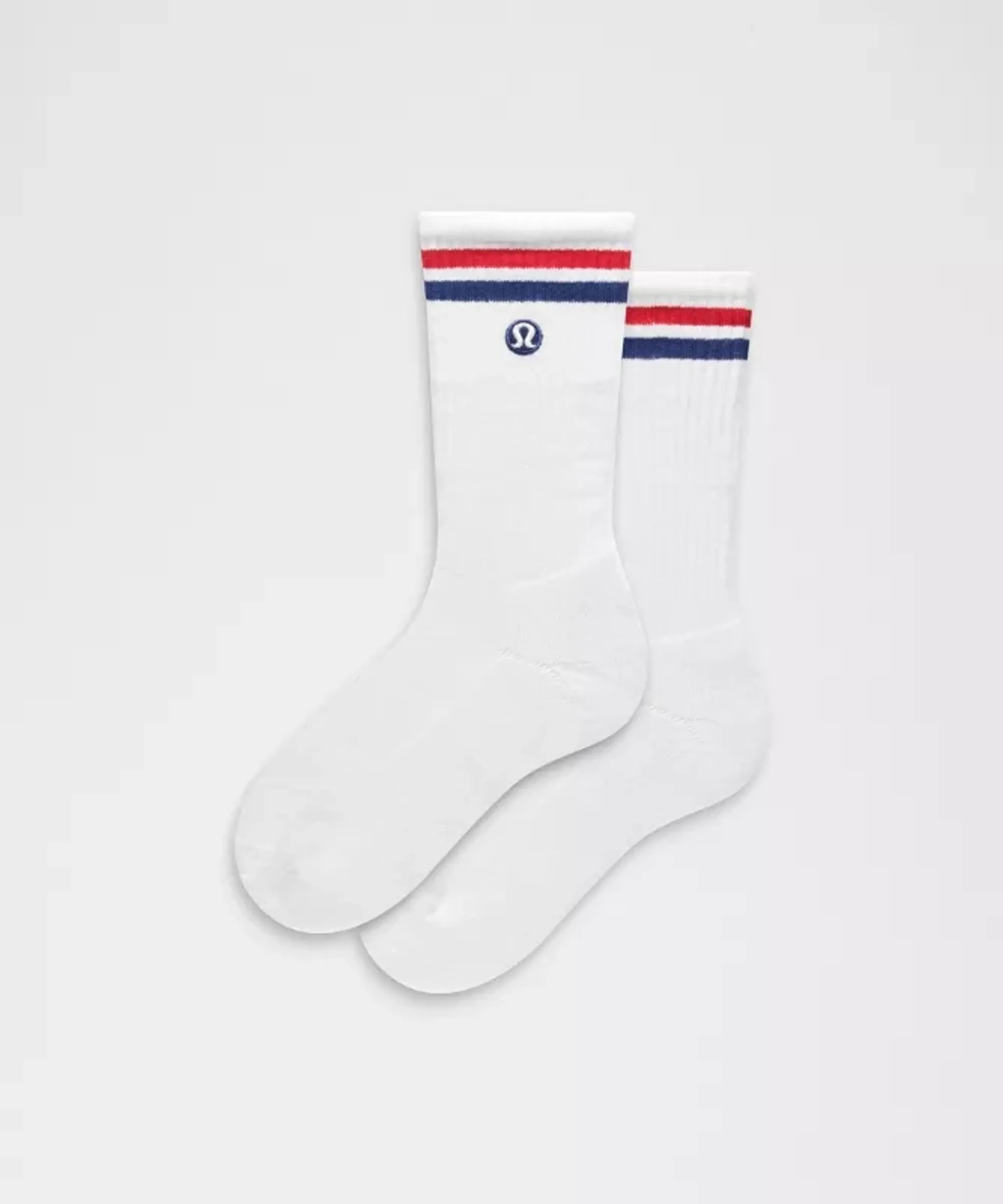 lululemon – Daily Essential Crew Socks Stripe – Color White/Red/Blue – Size Large
