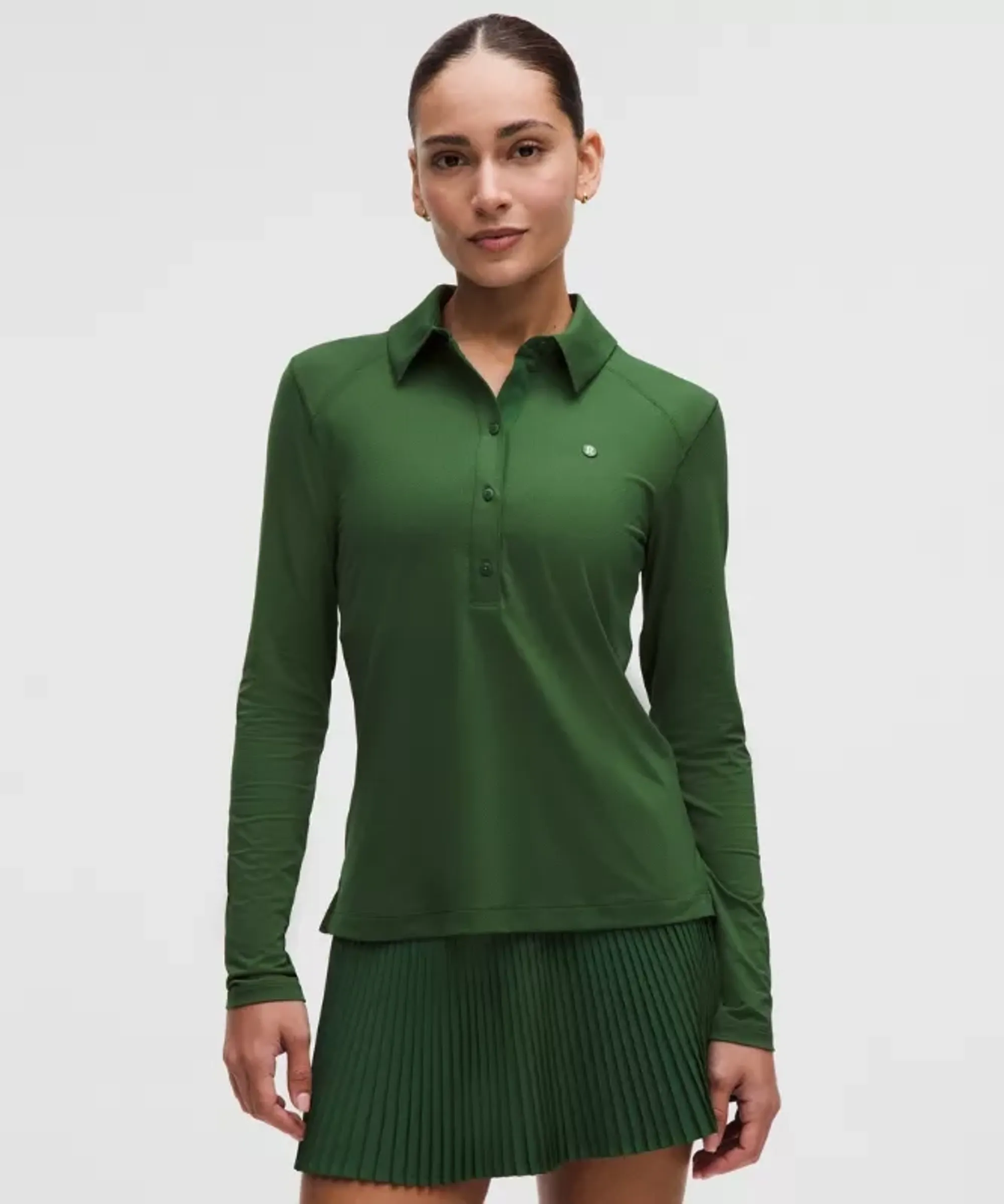 lululemon – Women's Quick-Dry Long-Sleeve Polo Shirt Straight Hem – Color Green – Size 0