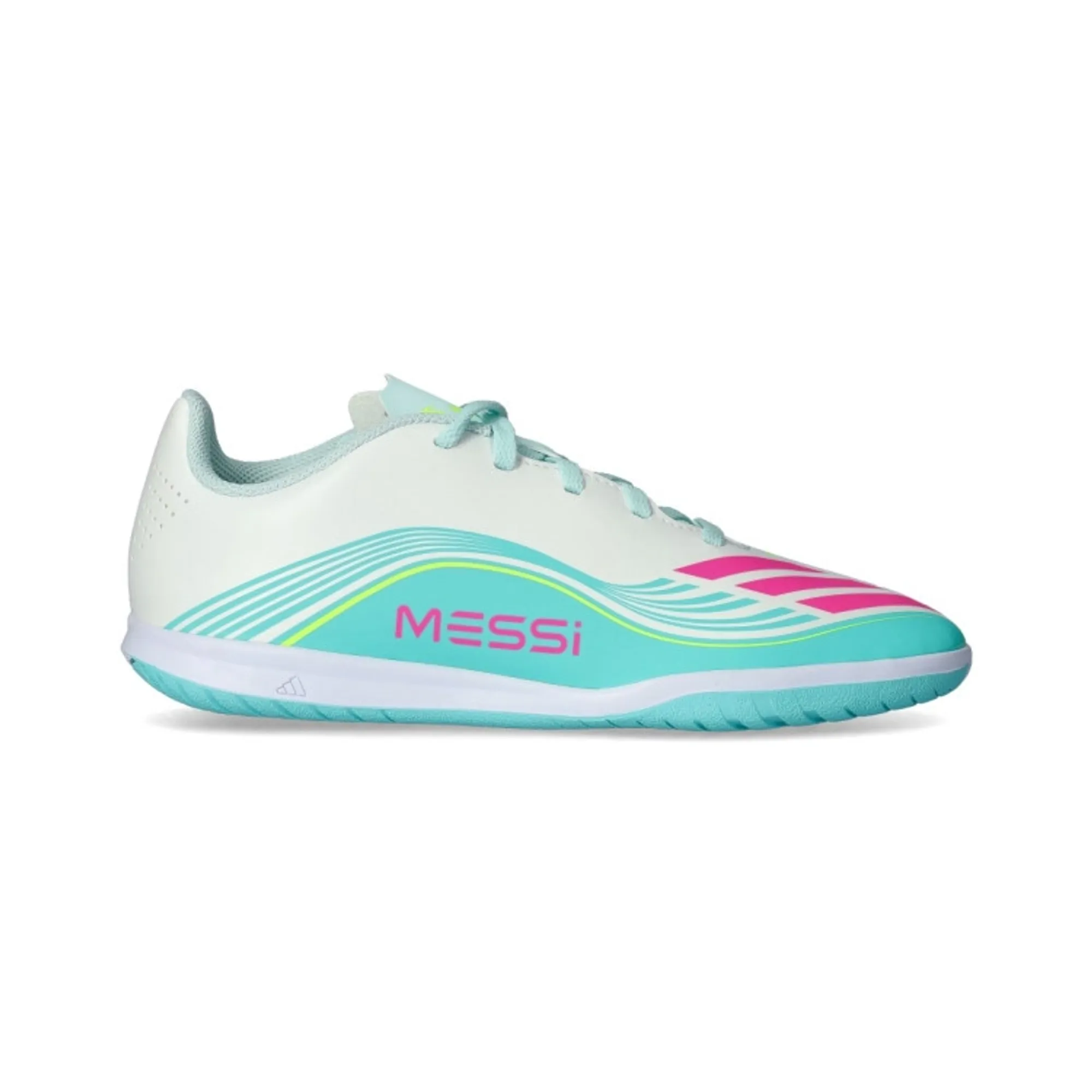 Adidas F50 Messi Club In Aurora Radiante - Footwear White/Lucid Pink/Flash Aqua Kids - ['Turquoise']