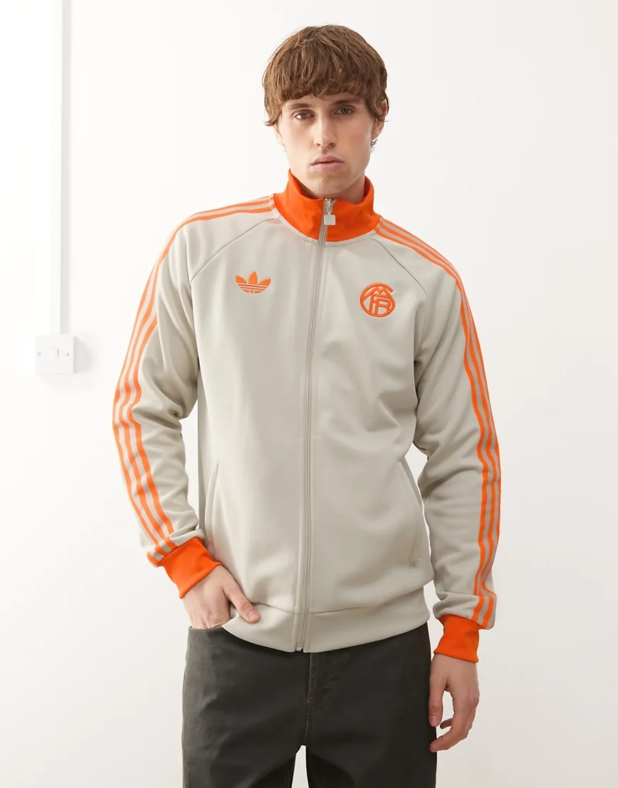 Adidas Football Bayern Munich Full Zip Jacket In Grey And Orange