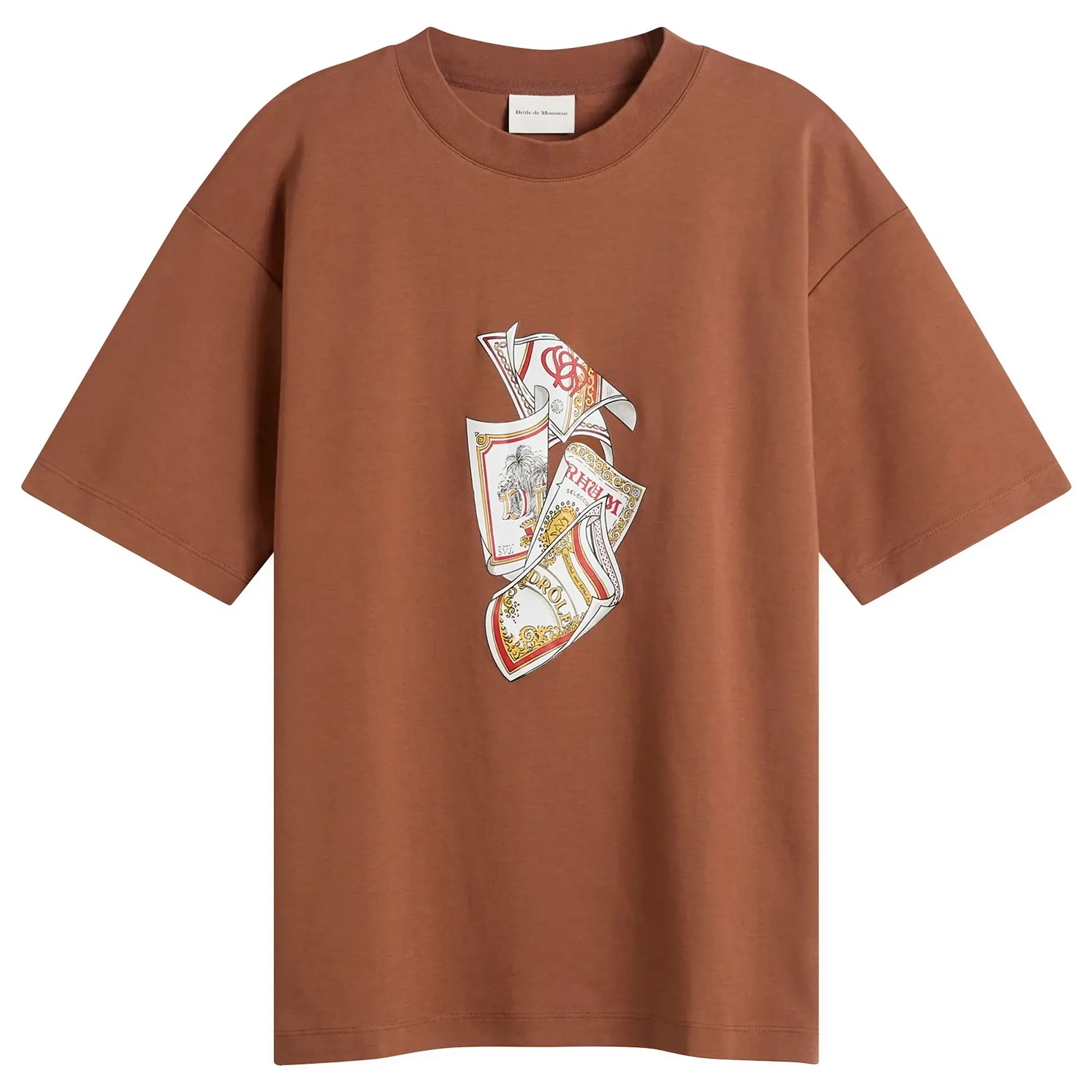 Drôle de Monsieur Men's Rum Labels T-Shirt Brown