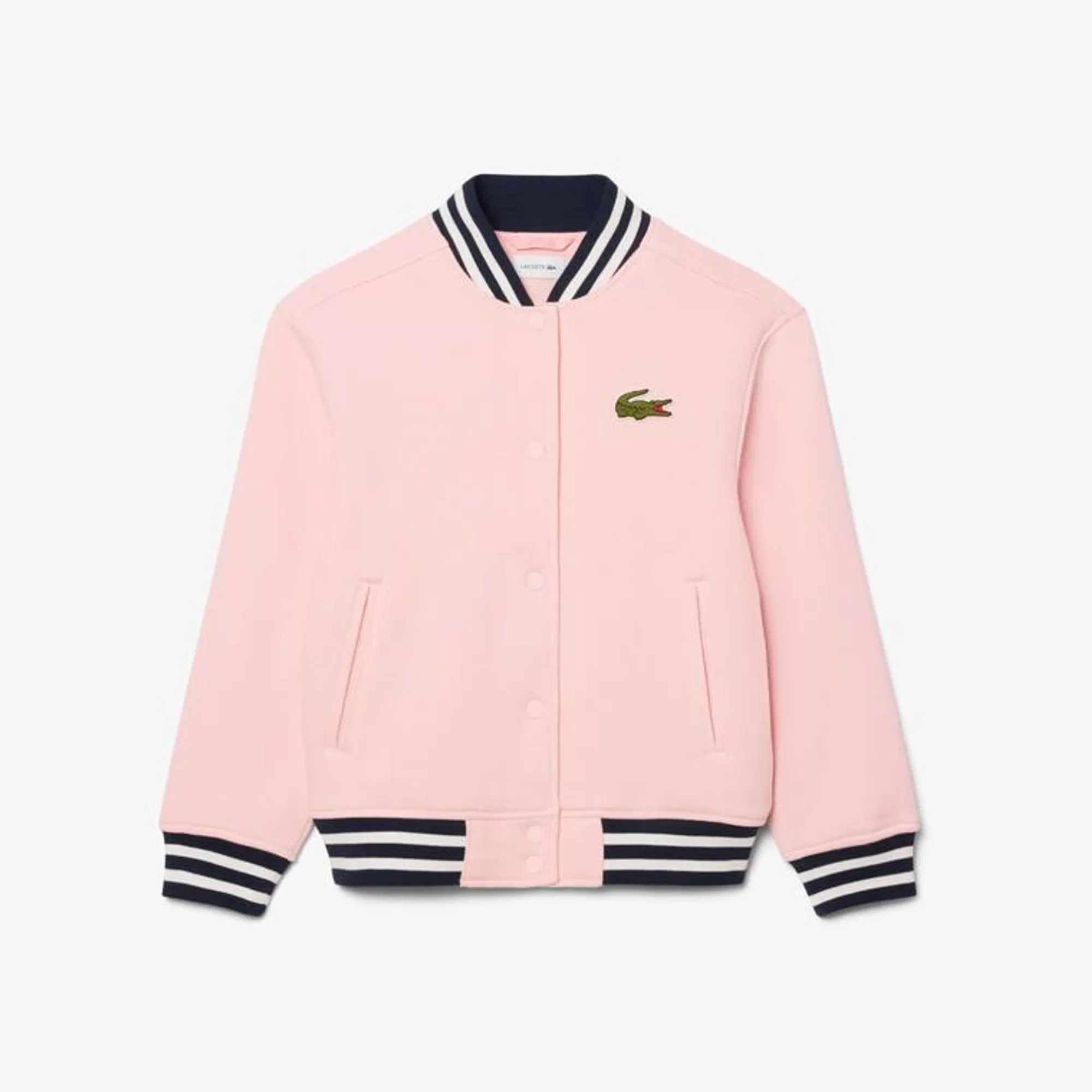 Lacoste Unisex Embroidered Badge Fleece Bomber Jacket - Light Pink