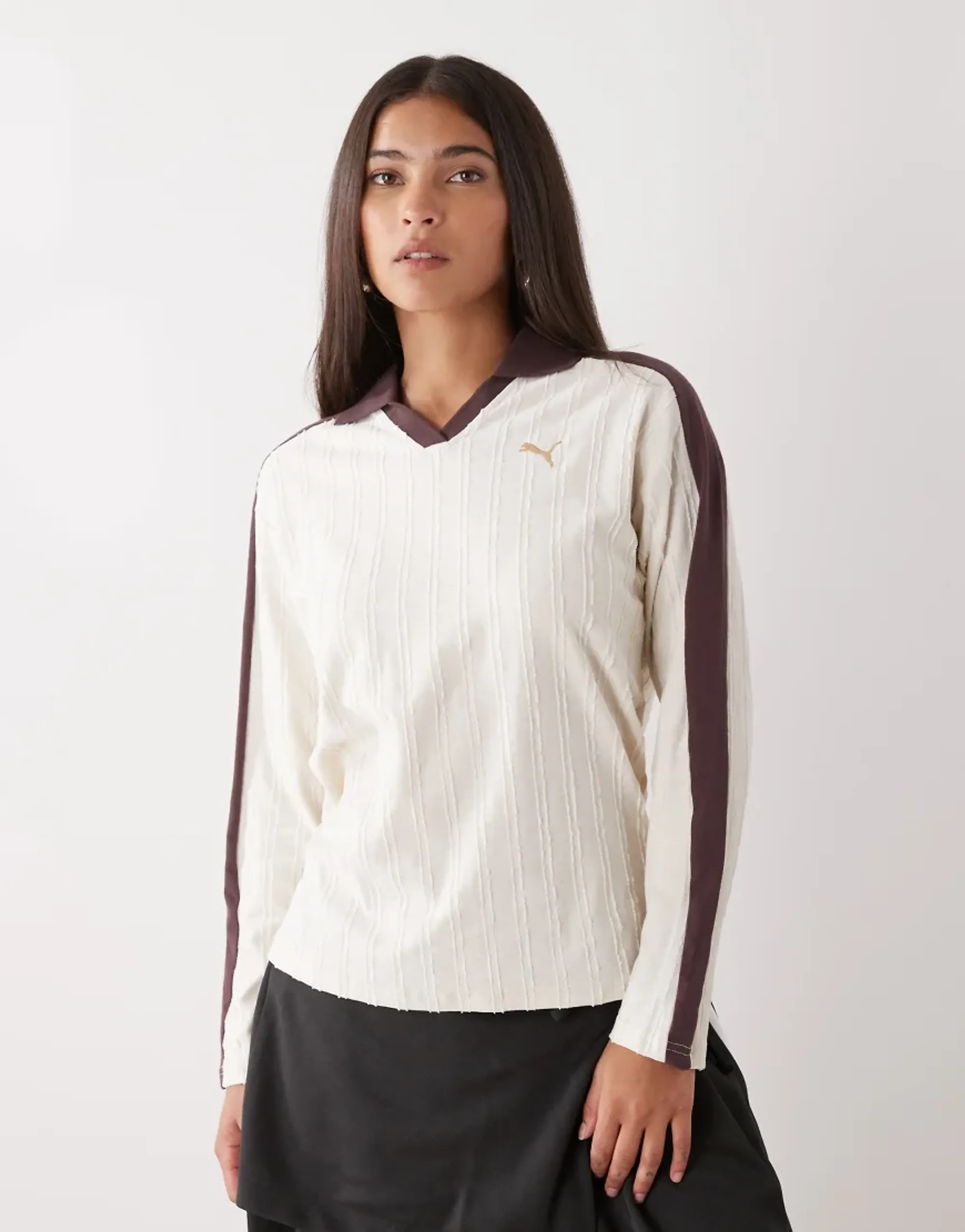 PUMA T7 Relaxed Long Sleeve Polo Women in White | Size Large