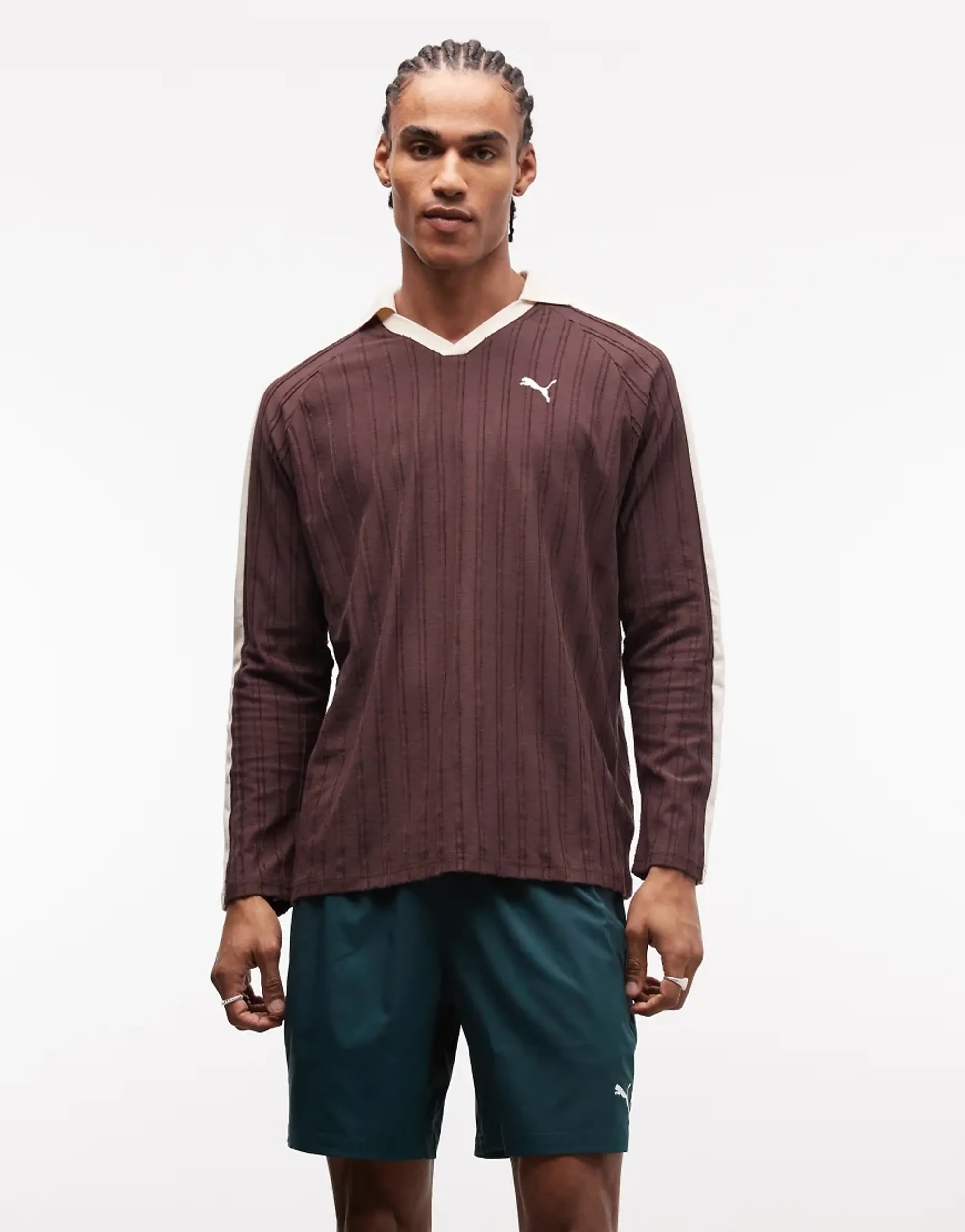 PUMA T7 Relaxed Long Sleeve Polo Men in Brown | Size Large