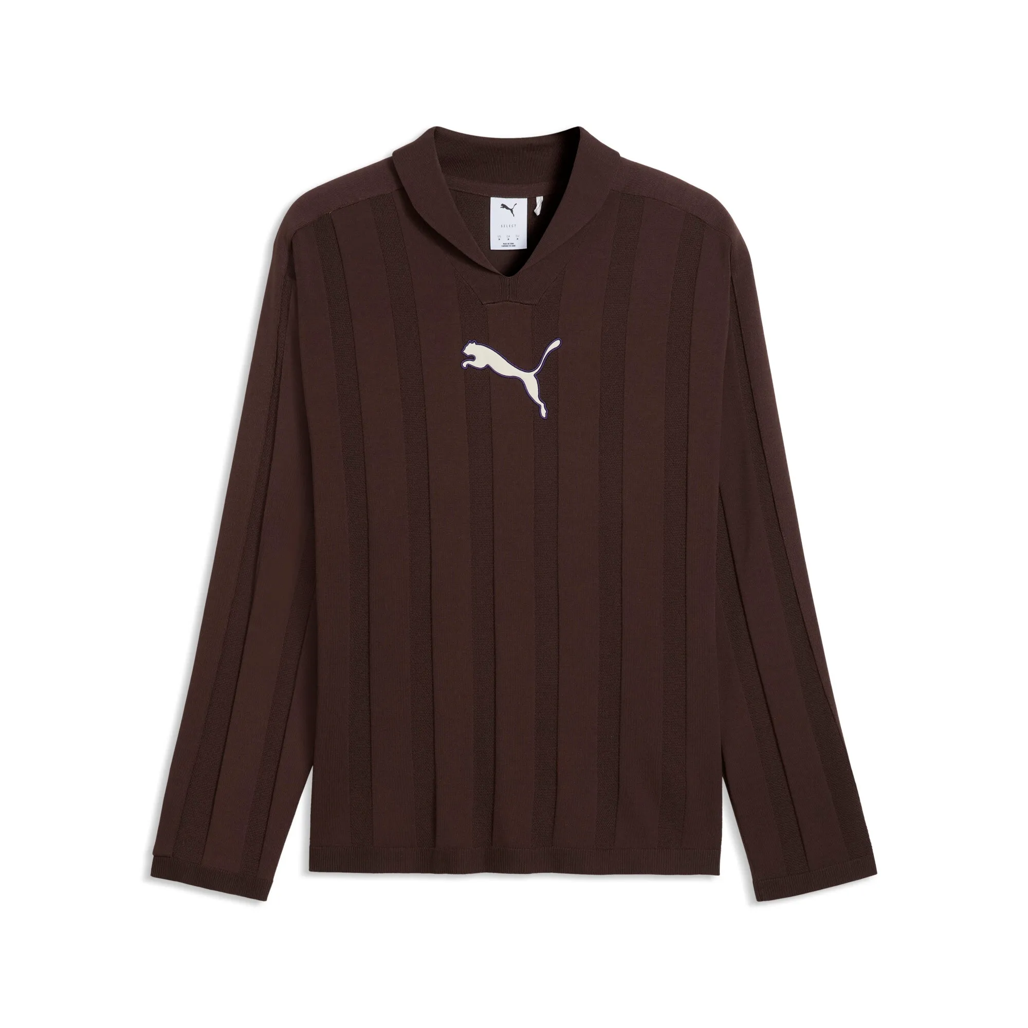 PUMA T7 Long Sleeve Polo Men in Brown | Size Large