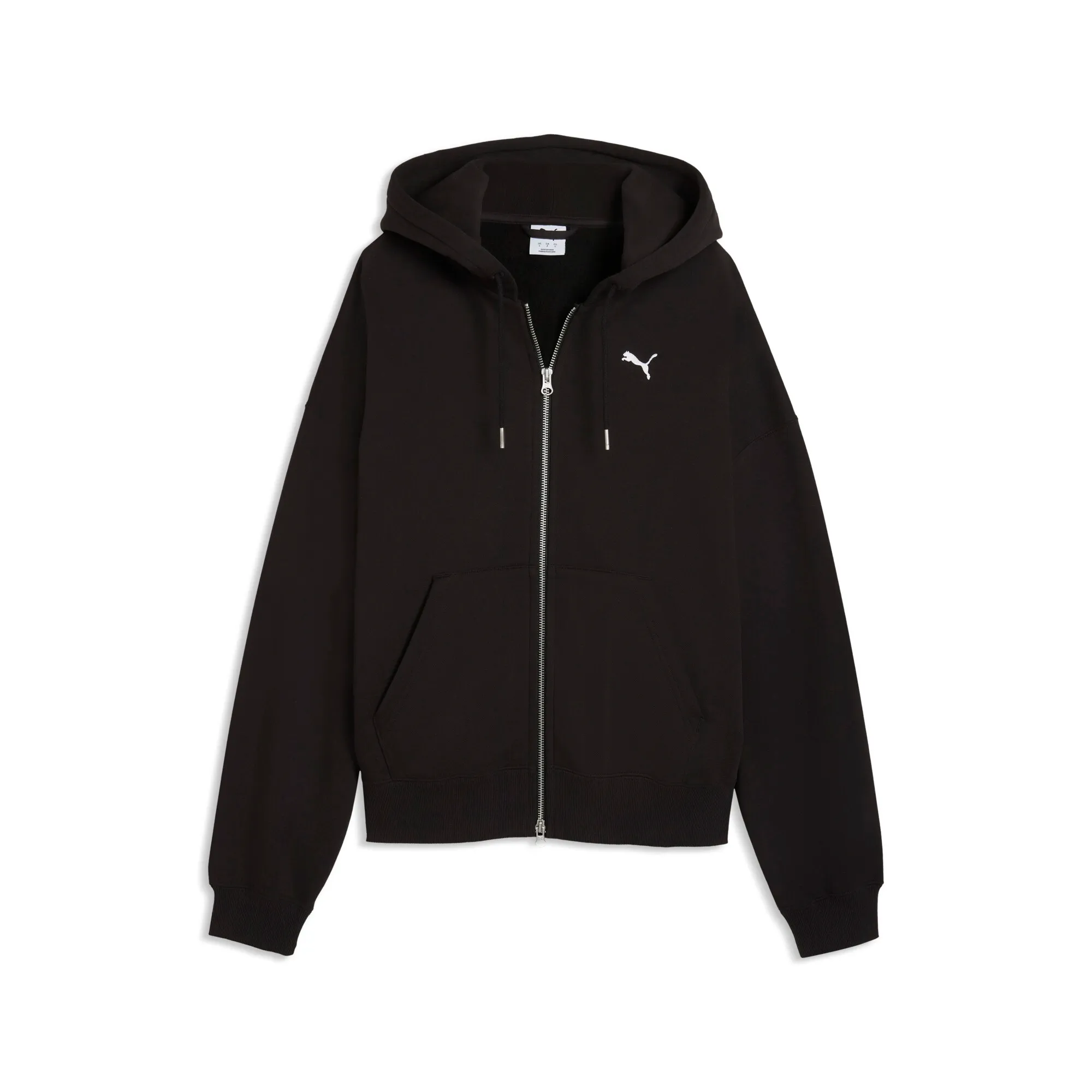 PUMA Essentials Oversized Full-Zip Fleece Hoodie Women in Black | Size Large