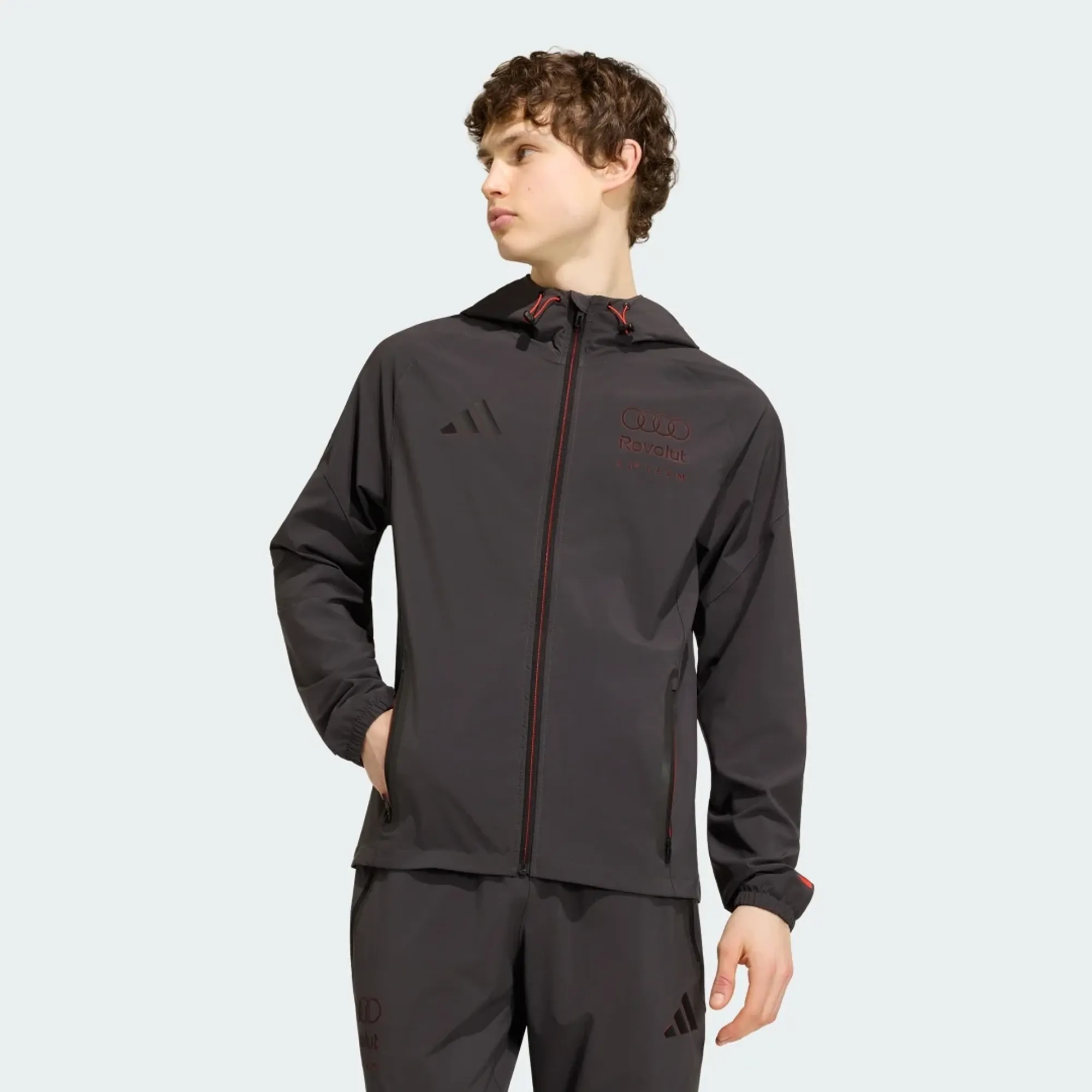 Adidas Performance Audi Formula One Team Dna Vis Tech Jacket In Utility Black / Hi-Res Red
