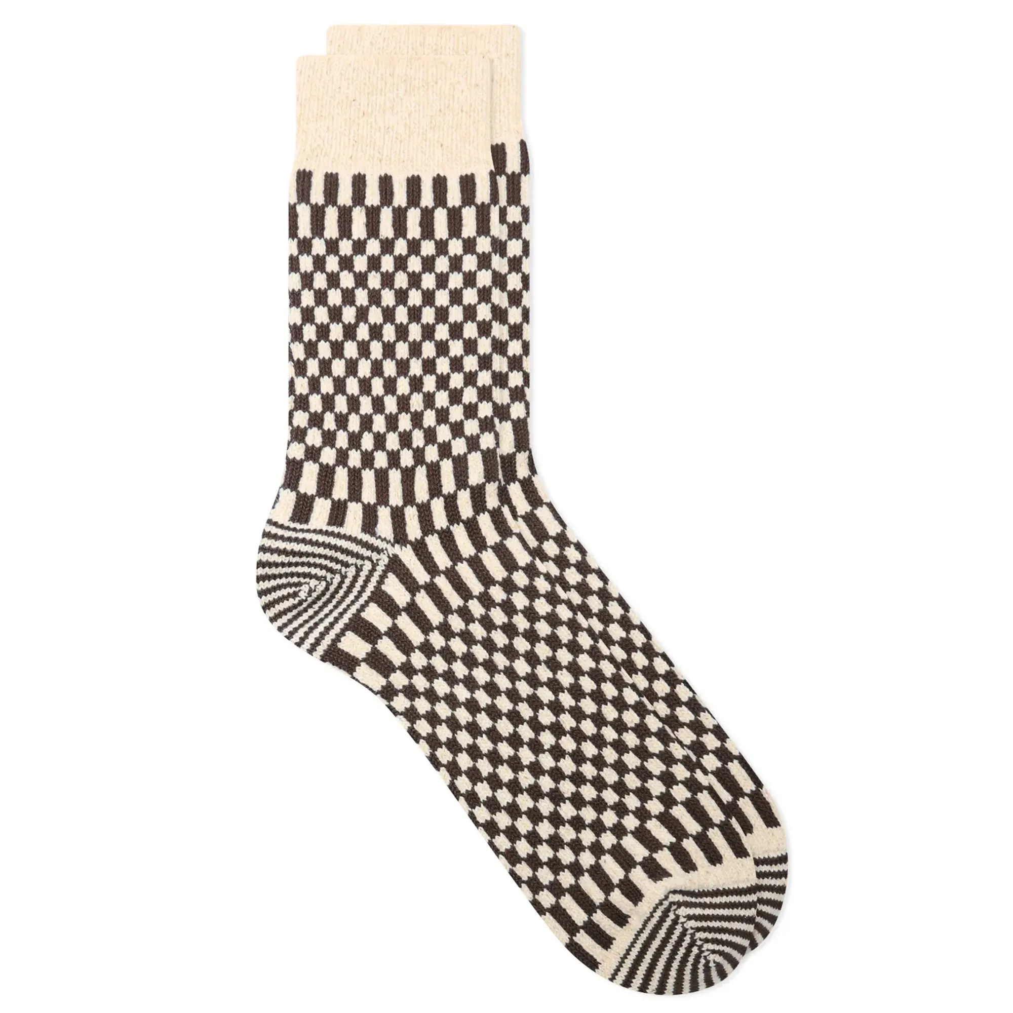 RoToTo Checkerboard Pattern Sock Brown