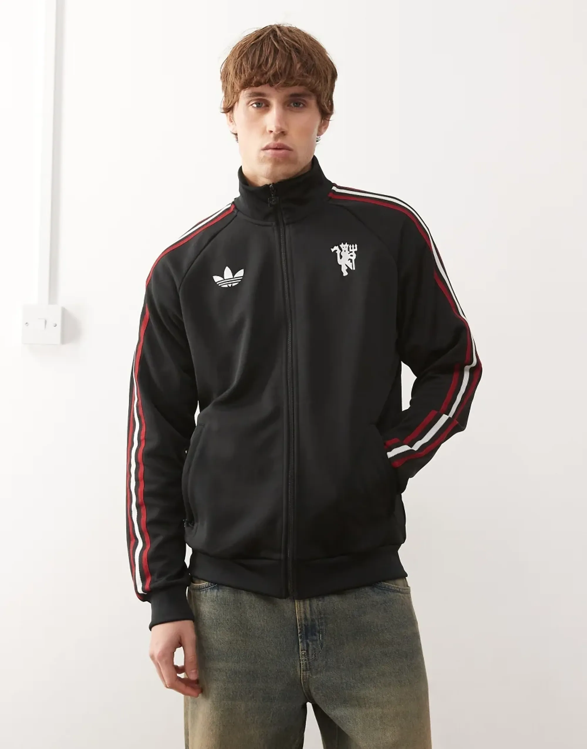 Adidas Football Manchester United Full Zip Jacket In Black