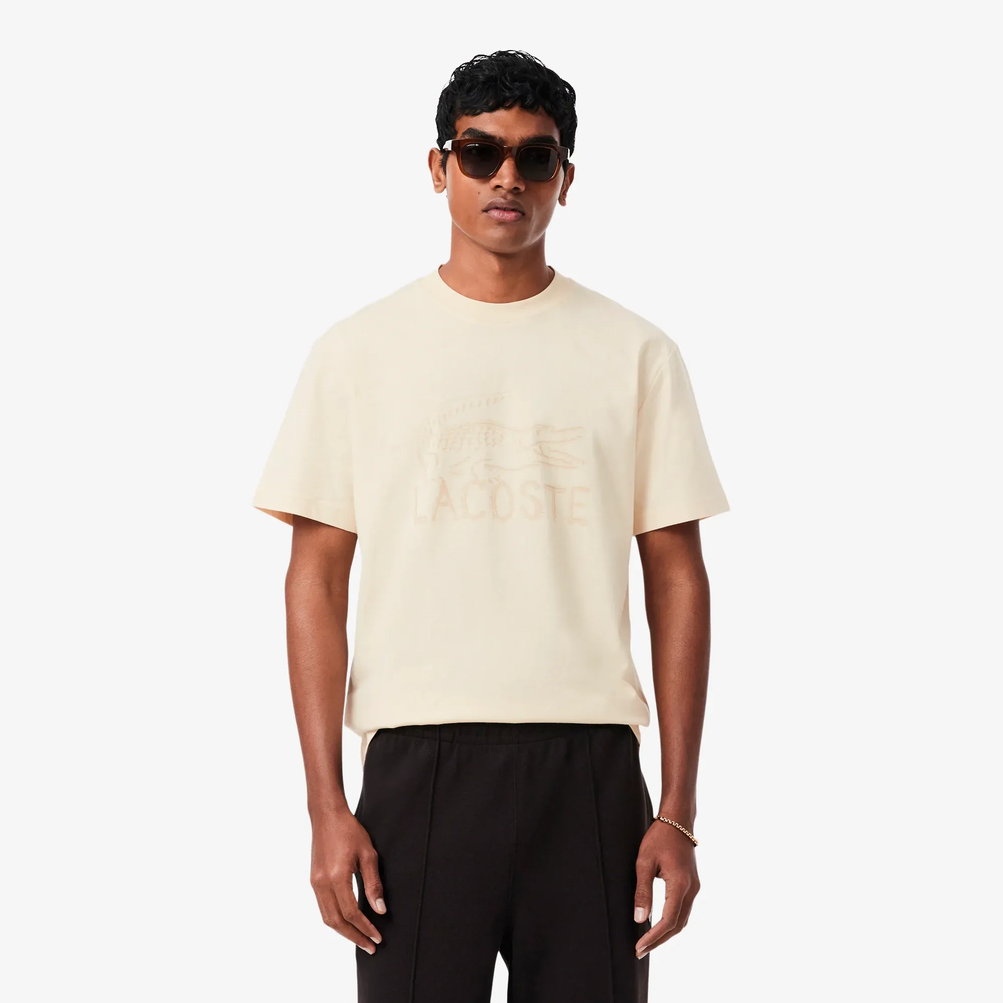 Lacoste Printed Cotton T-shirt - Beige