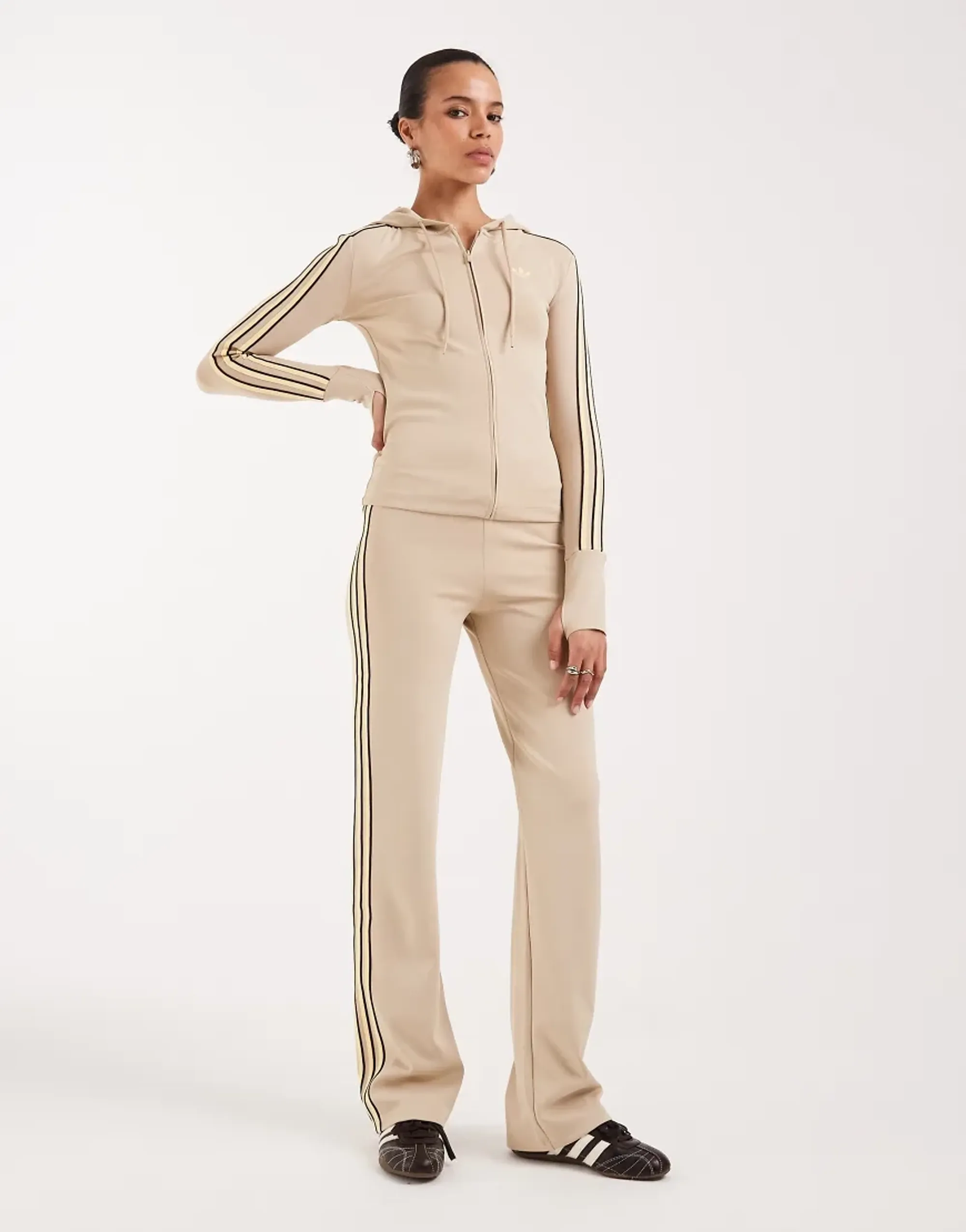 adidas Originals Womens Stretch 3 Stripe Pants - Beige - Size L - Beige