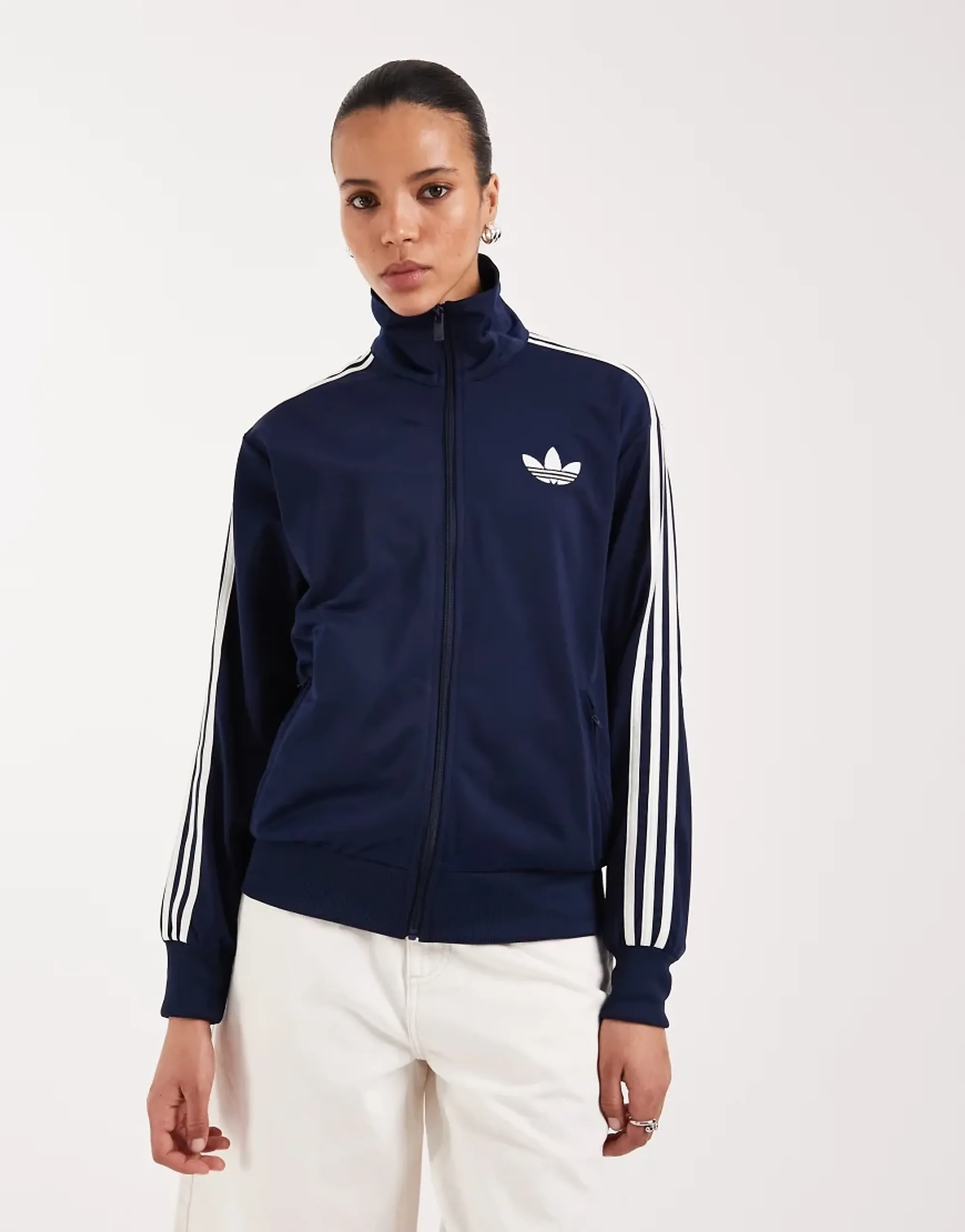 Women's Adidas Originals Firebird Track Top in Navy Blue/White