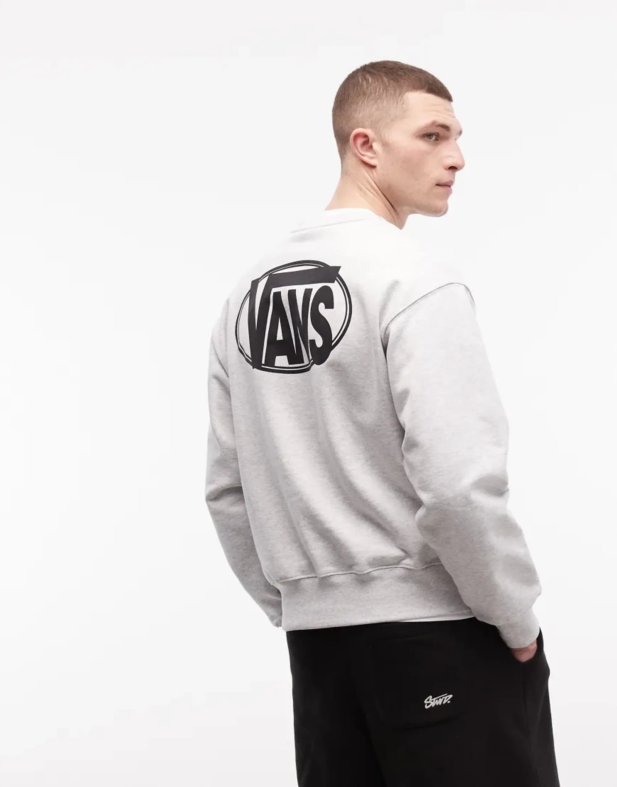 Vans Oval Back Print Sweatshirt In Heather Grey