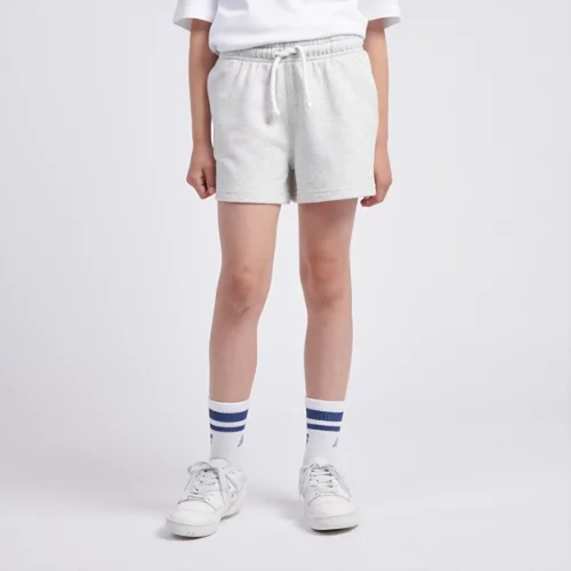 New Balance Girls FT Small Logo Short in Grey Cotton Fleece