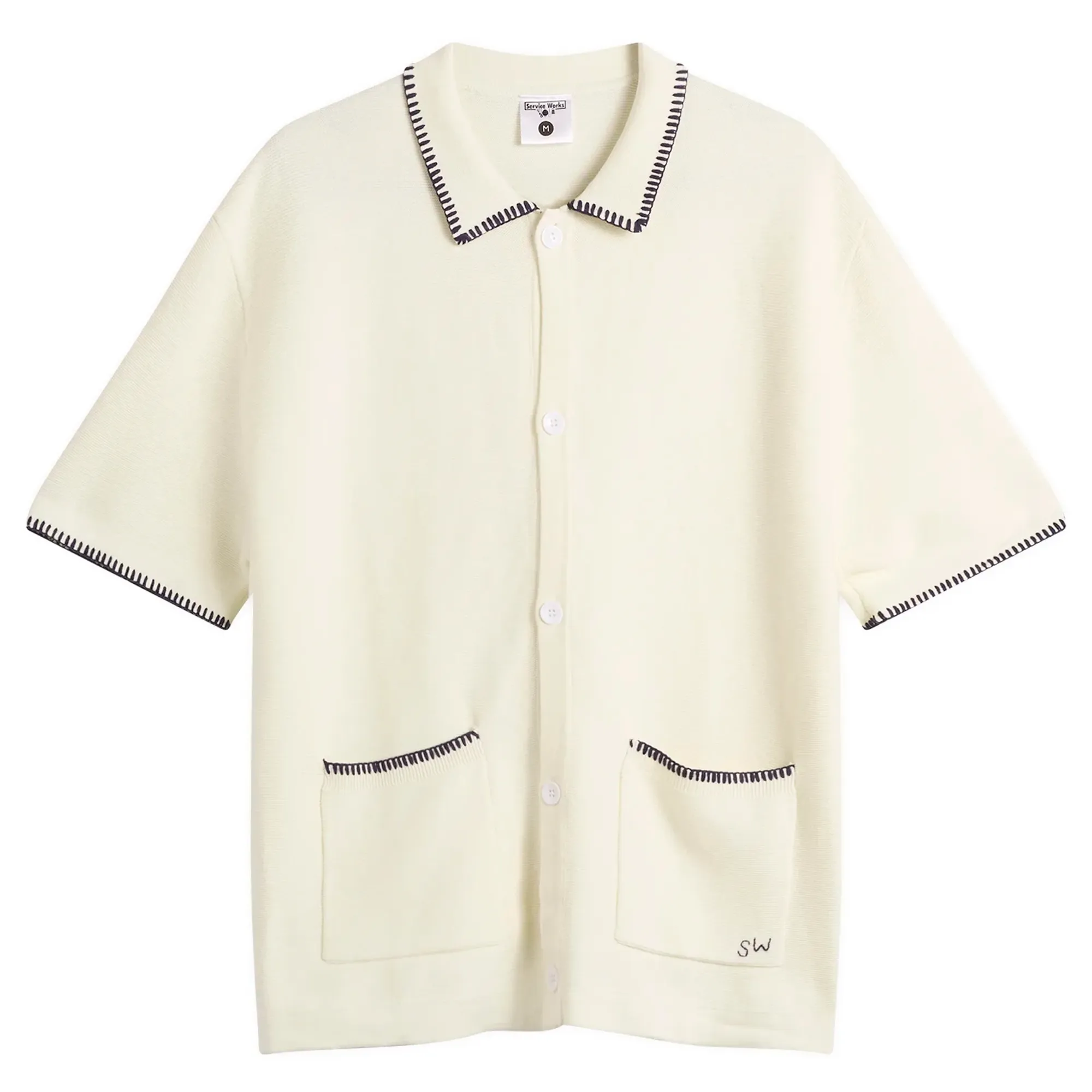 Service Works Men's Blanket Stitch Knit Polo Off-White