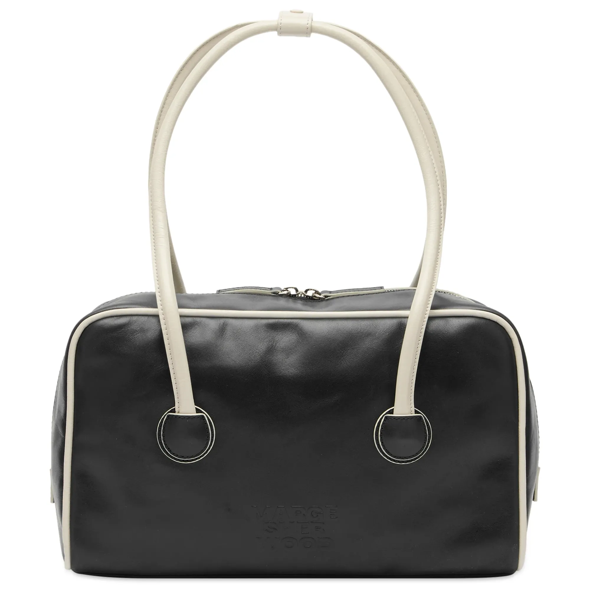 MARGESHERWOOD Women's Soft Piping Boston Bag Black/Light Grey