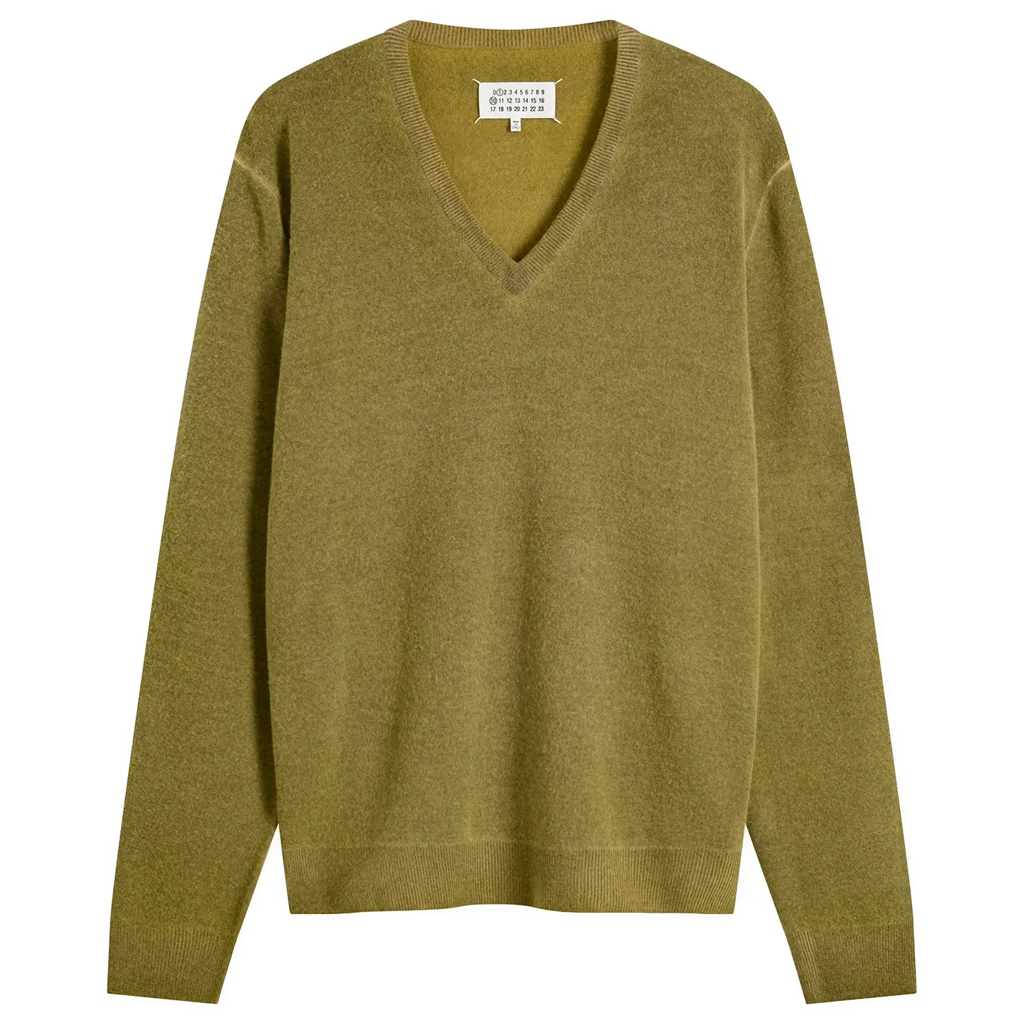 Maison Margiela Men's V Neck Spray Wash Jumper Yellow/Brown