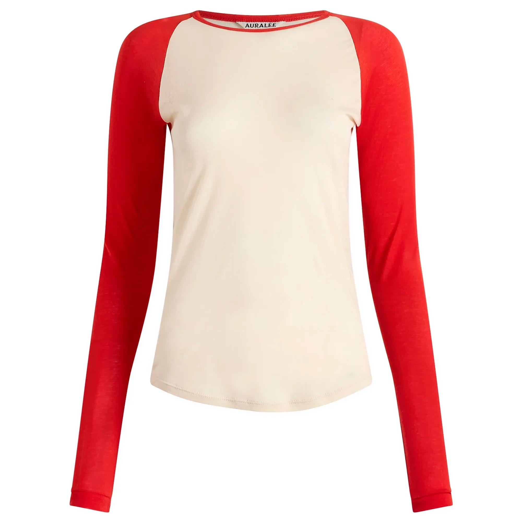 Auralee Women's Sheer Rib Raglan Top Ivory/Red
