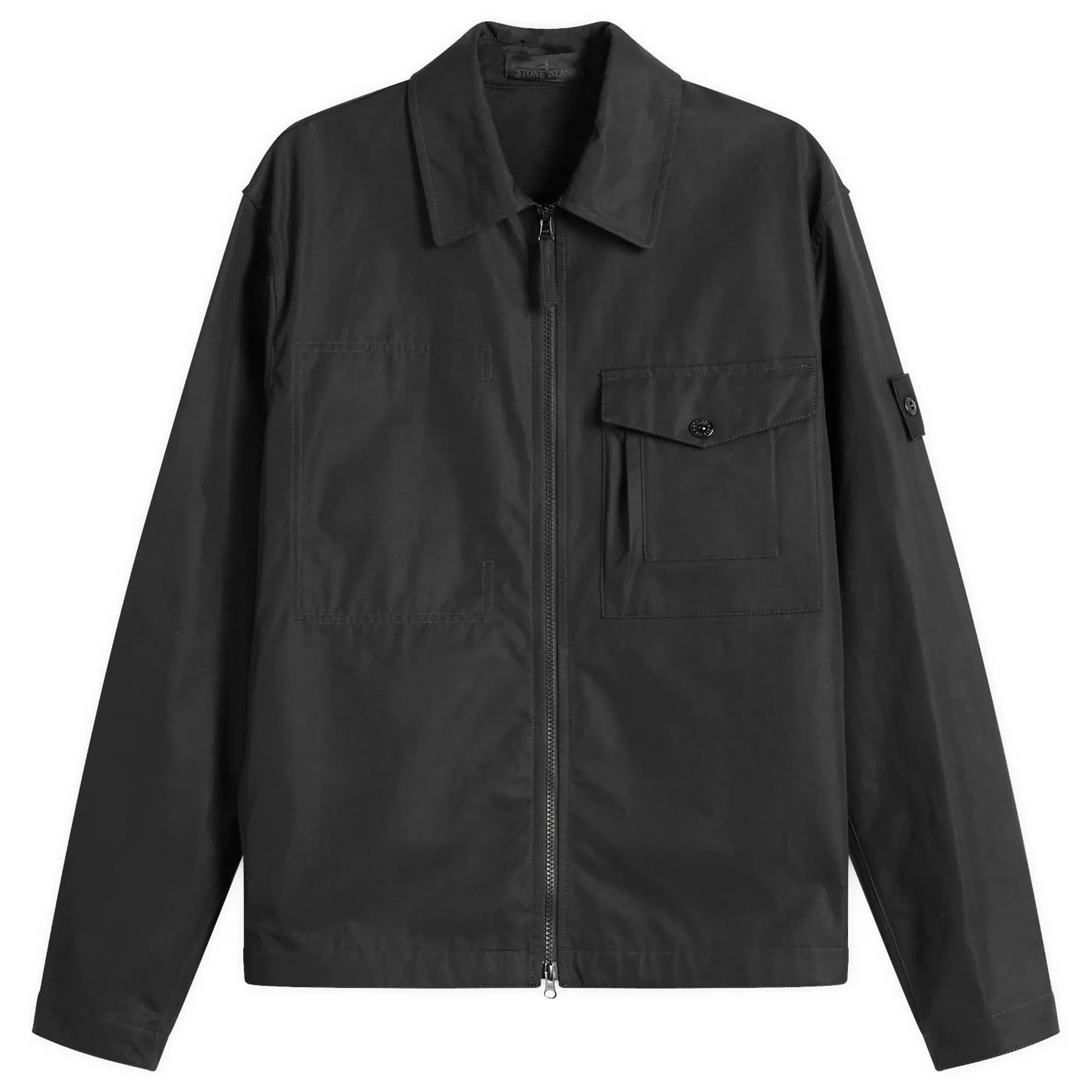 Stone Island Men's Ghost Cotton Canvas Zip Shirt Jacket Black