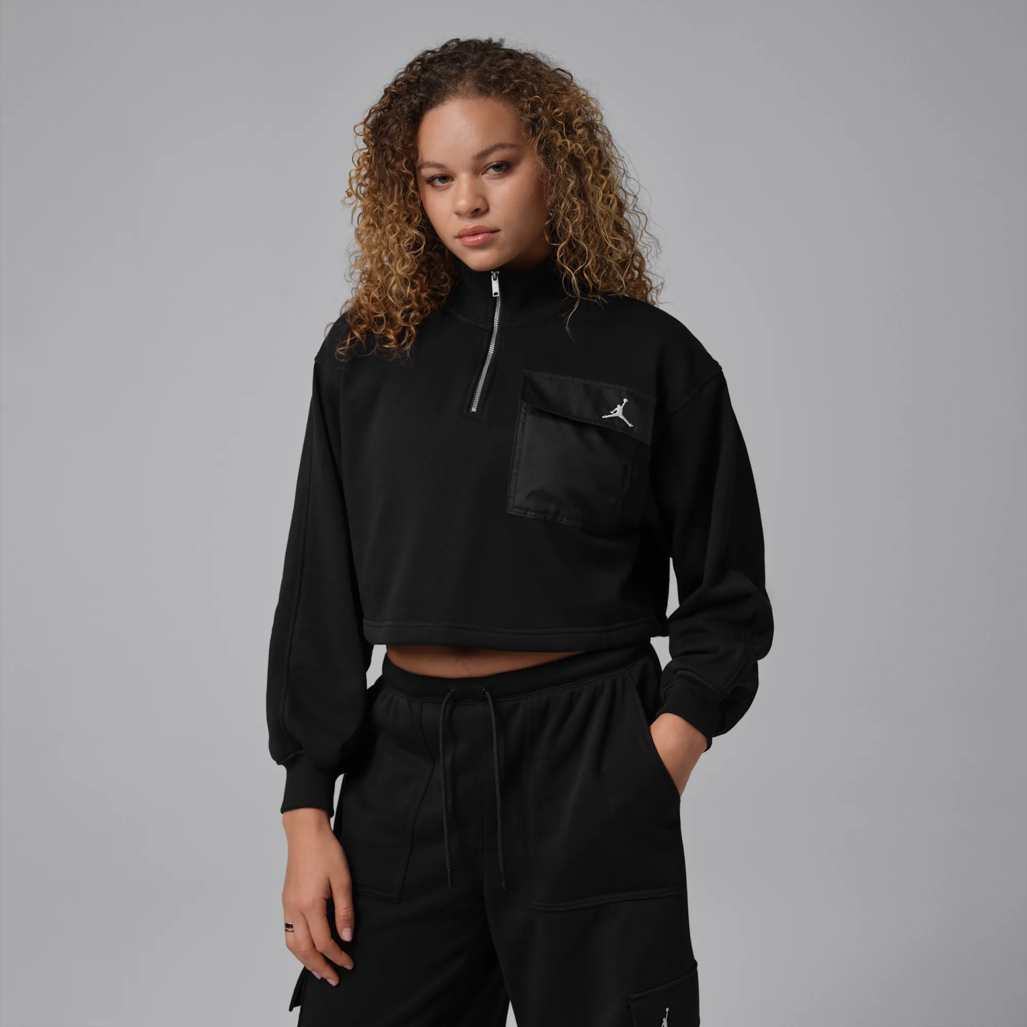 Nike Jordan Brooklyn Fleece Women's 1/4-Zip Hike Mike Top - Black - Cotton
