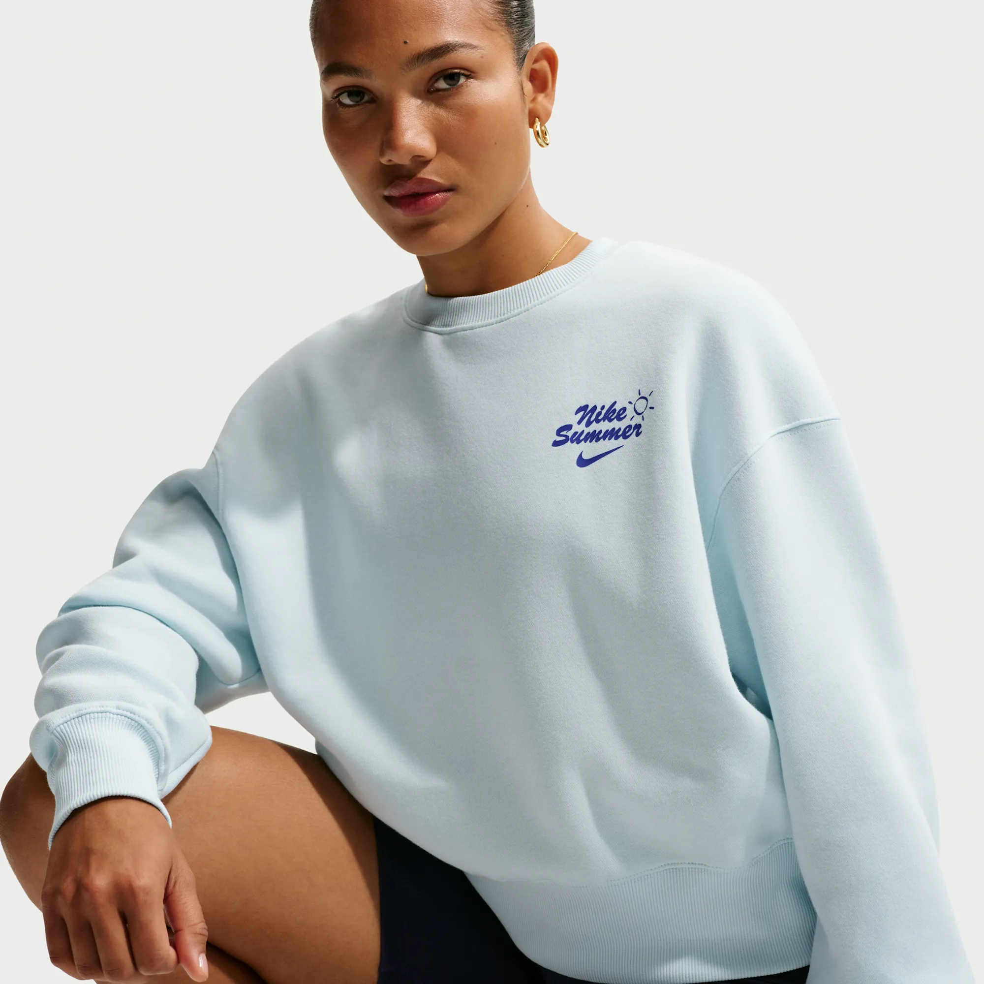 Nike Phoenix Oversized Crew-Neck Sweatshirt - Glacier Blue - Fleece