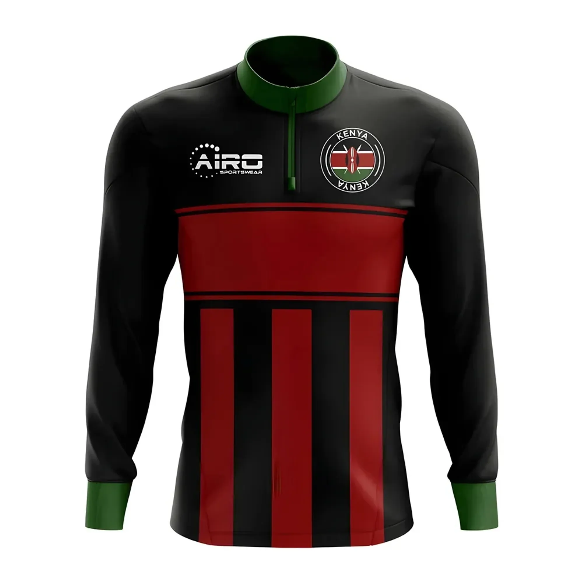 Kenya Concept Football Half Zip Midlayer Top (Black-Red)