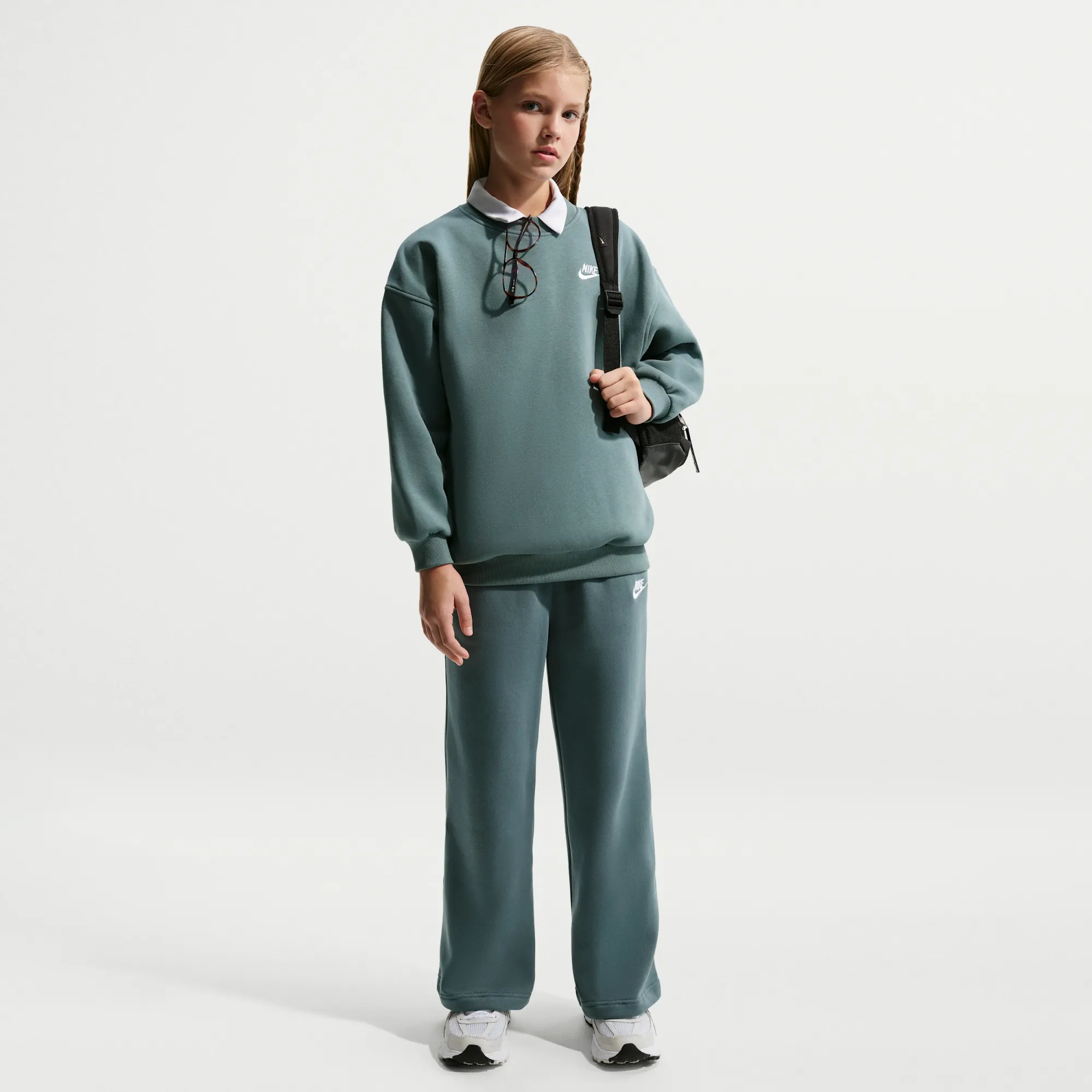 Nike Club Fleece Girls' Wide-Leg Trousers - Grey - Cotton/Polyester