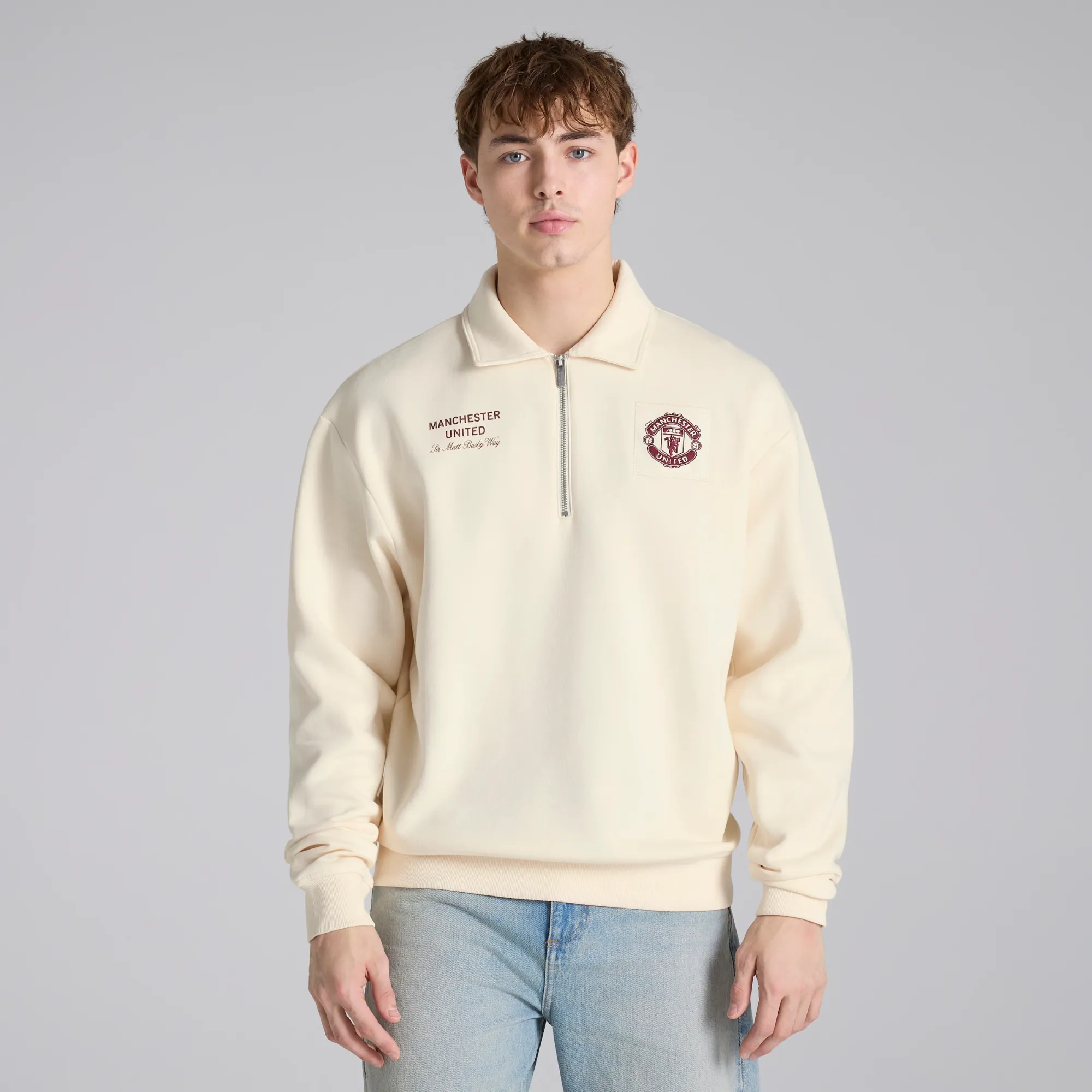 Manchester United Theatre of Dreams Quarter Zip Sweatshirt Cream