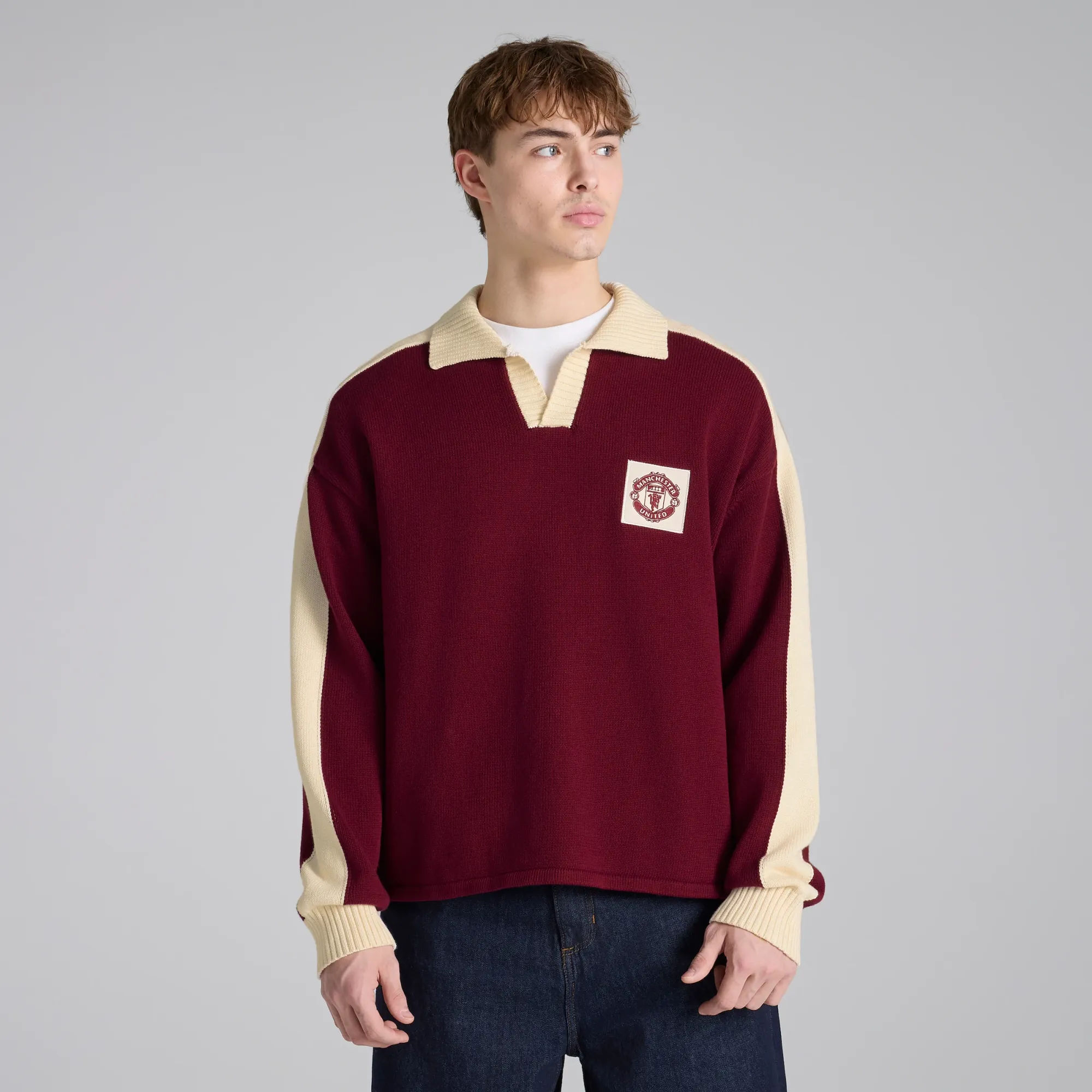 Manchester United Theatre of Dreams Knitted Polo Shirt Burgundy