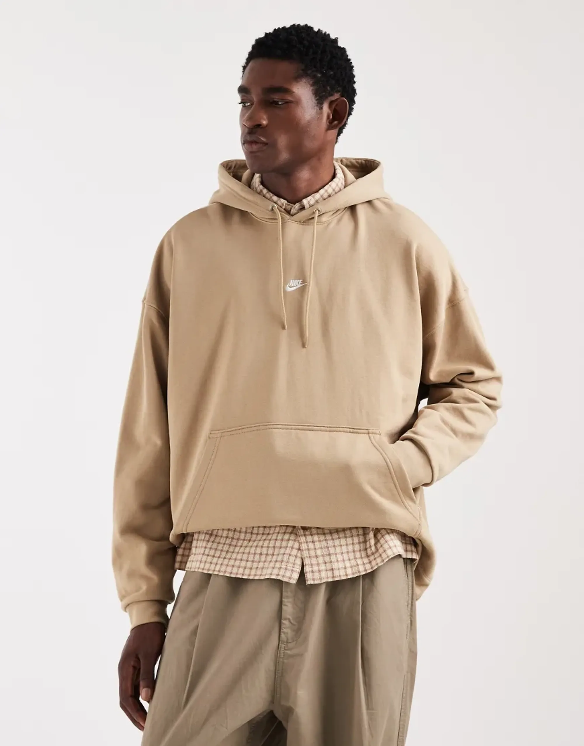 Nike Club French Terry Oversized Hoodie In Beige-Neutral