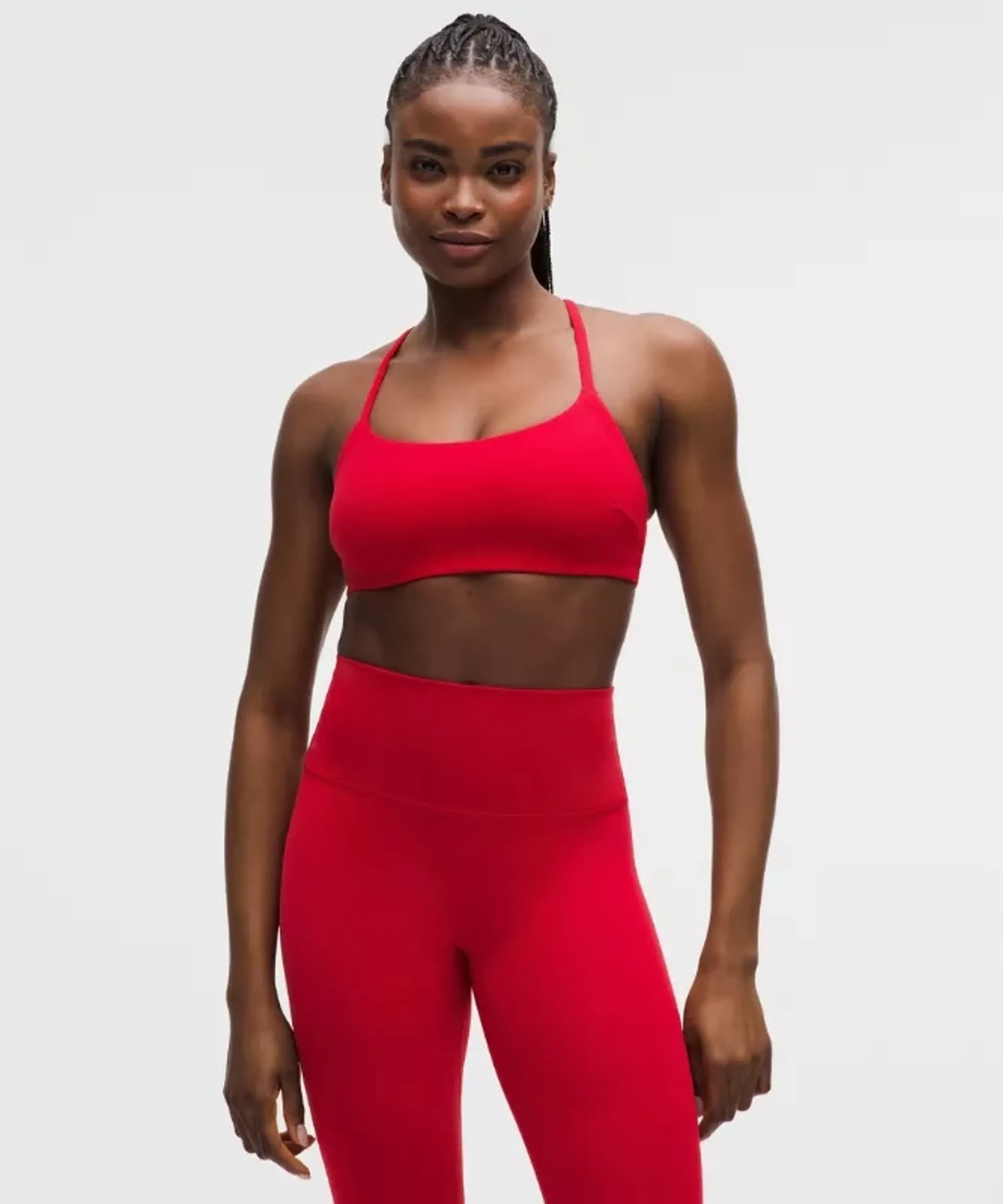 lululemon – Women's Wunder Train Strappy Racer Sports Bra Light Support, C/D Cup – Color Red/Neon – Size 10