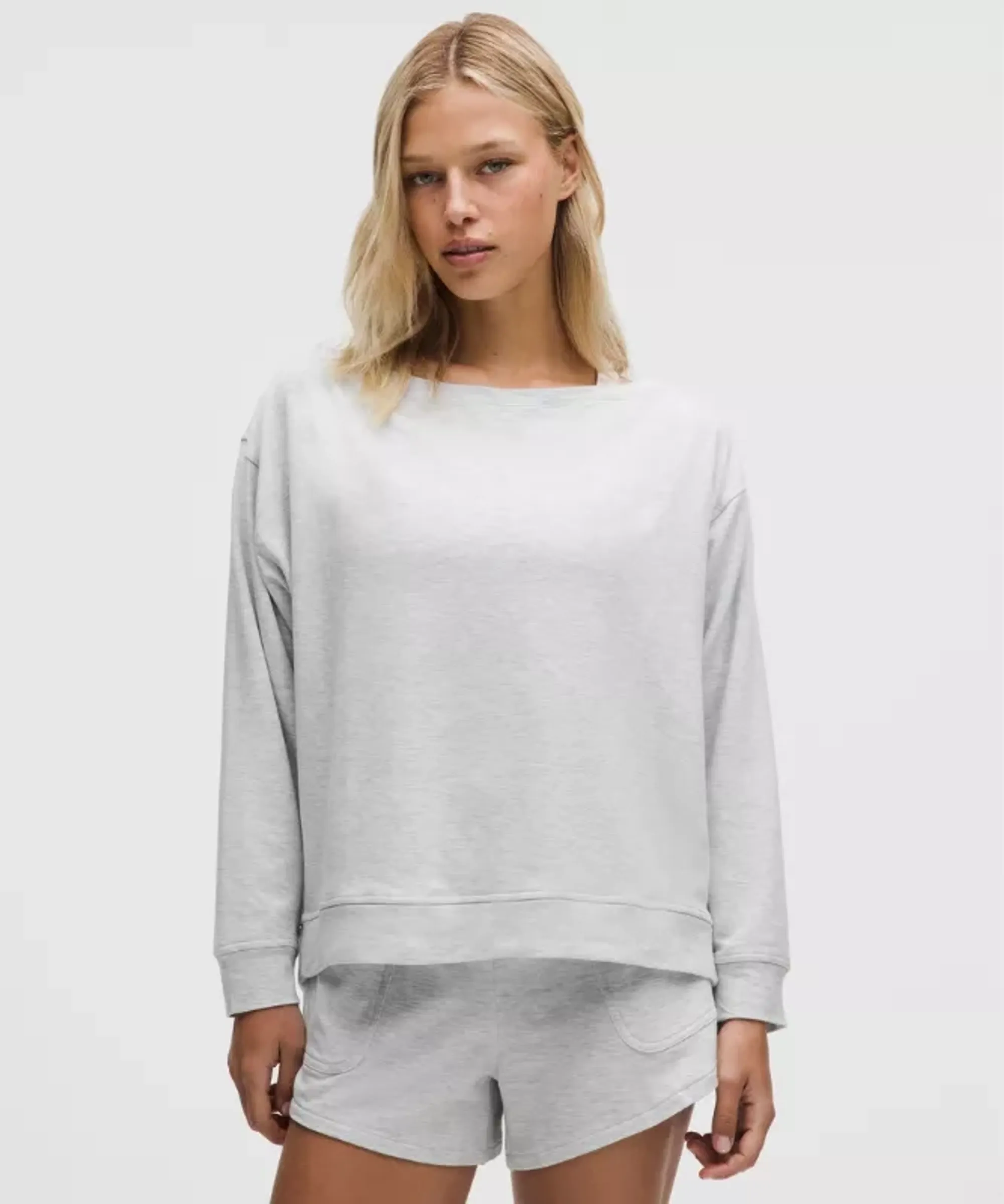 lululemon – Women's BeCalm Oversized Boatneck Long-Sleeve Shirt – Color Light Grey/Grey – Size Large