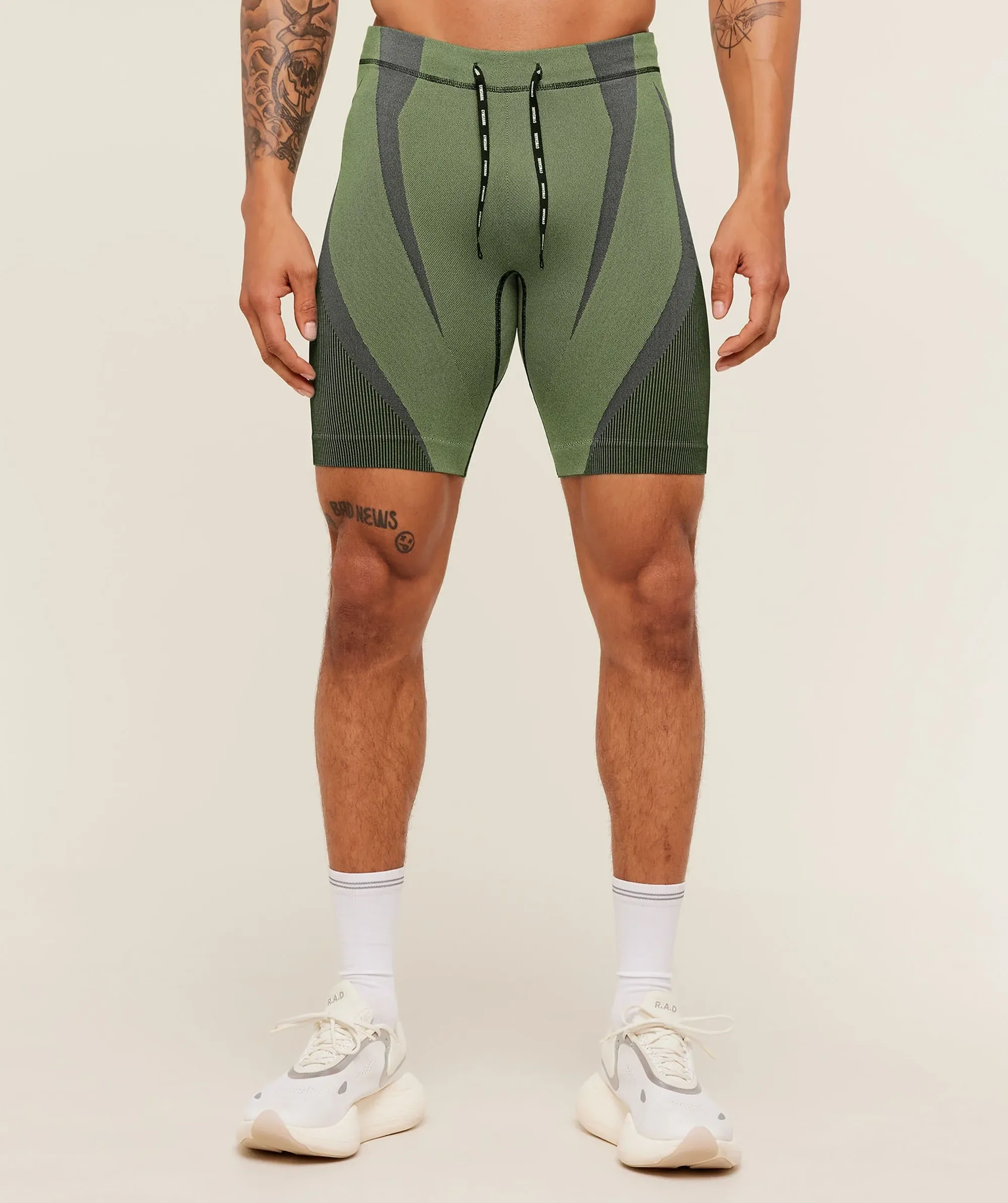 Gymshark Seamless Running Half Tight -  Stealth Blue /  Sorbet Yellow