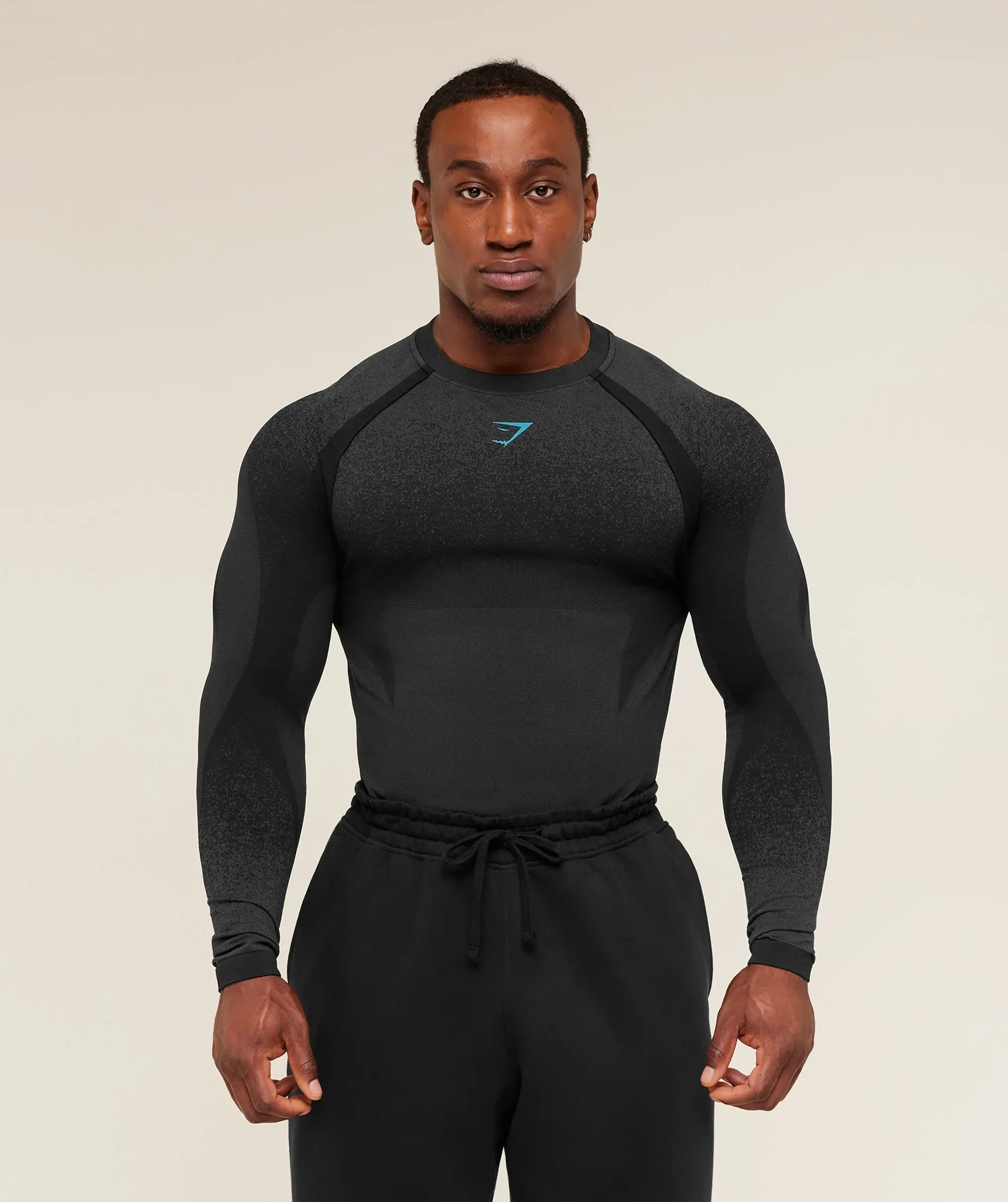 Gymshark Shadow Seamless Long Sleeve T-Shirt - Black/Brand Blue