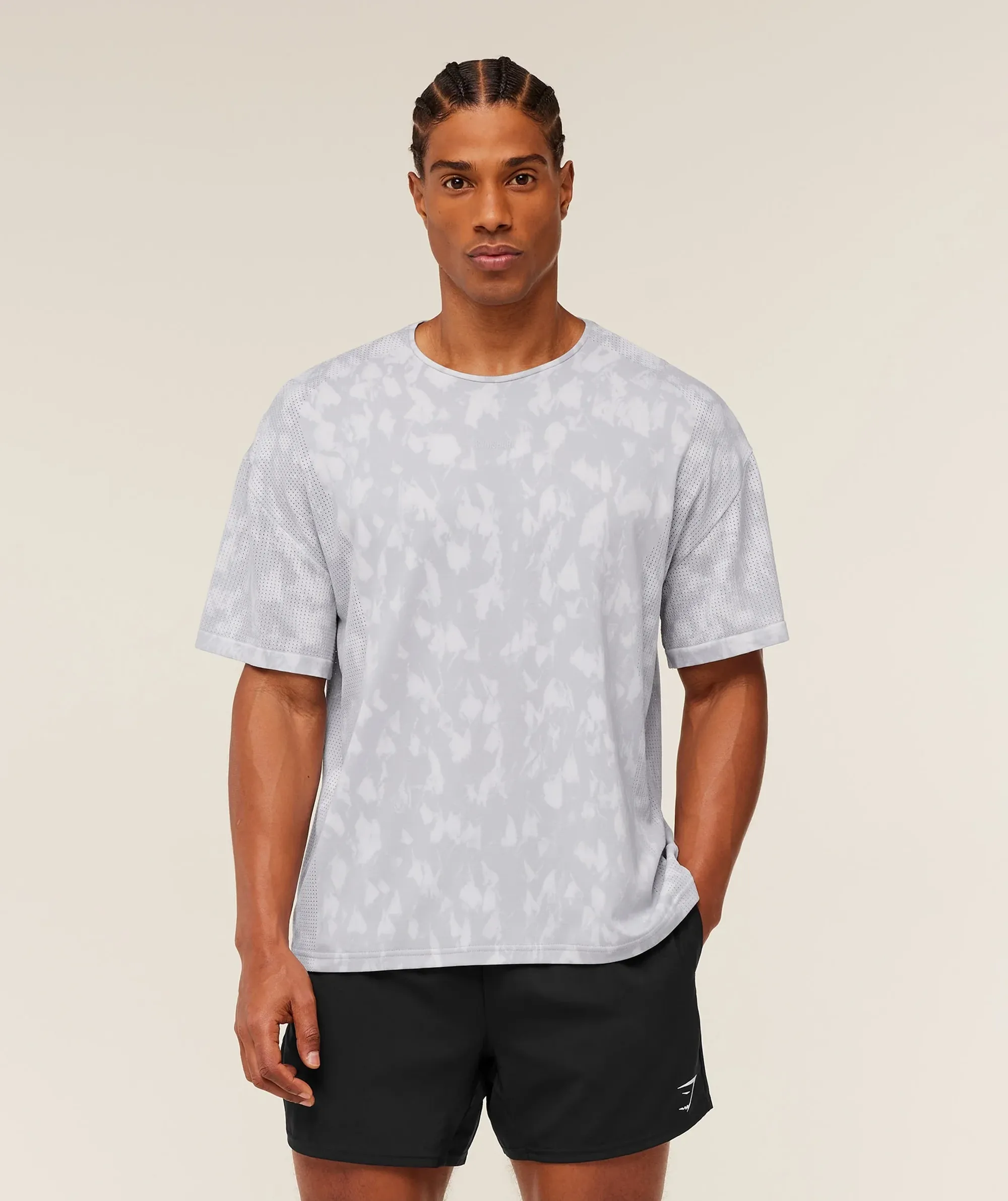 Gymshark Distance Seamless T-Shirt -  Light Grey /  Light Grey / ACID WASH