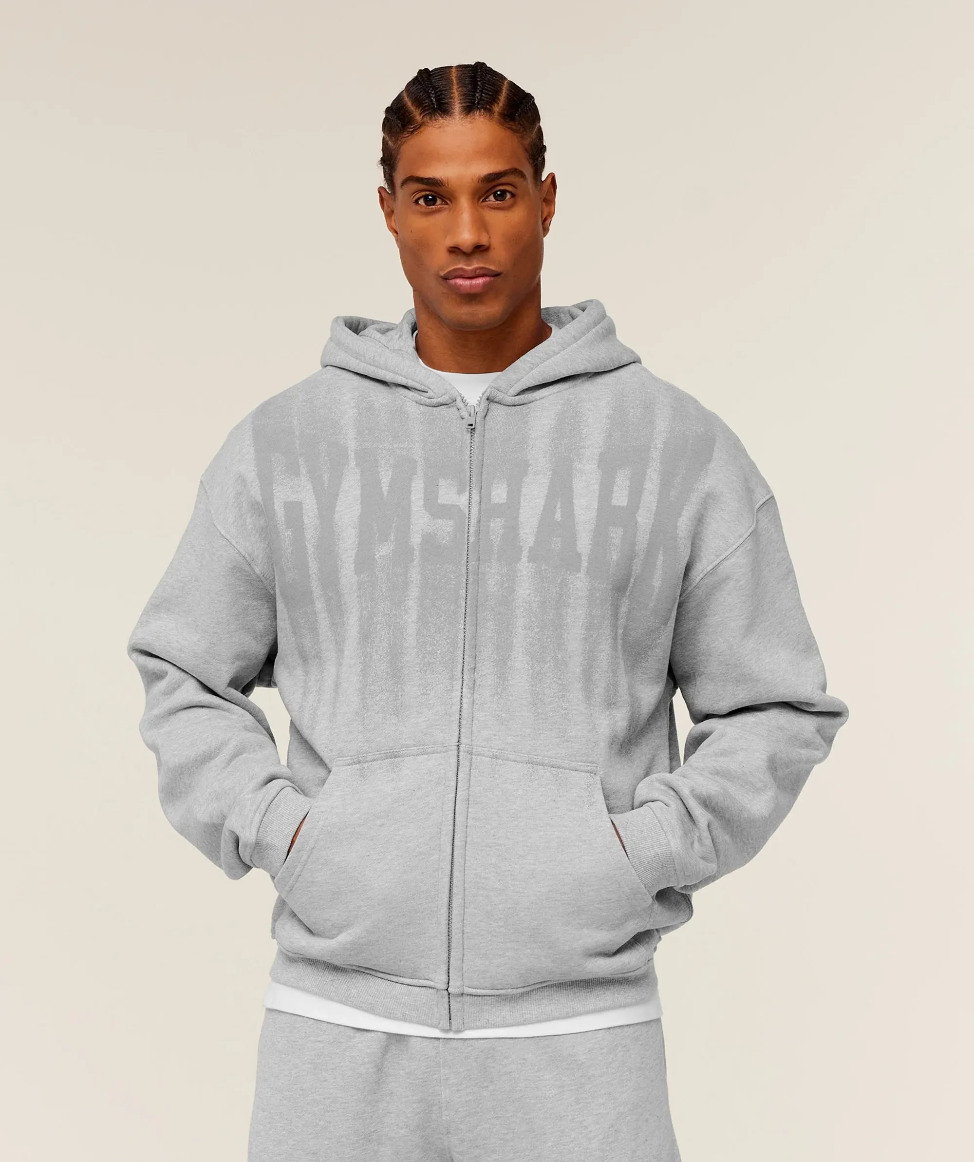 Gymshark Fade Graphic Zip Through Hoodie - Light Grey Core Marl
