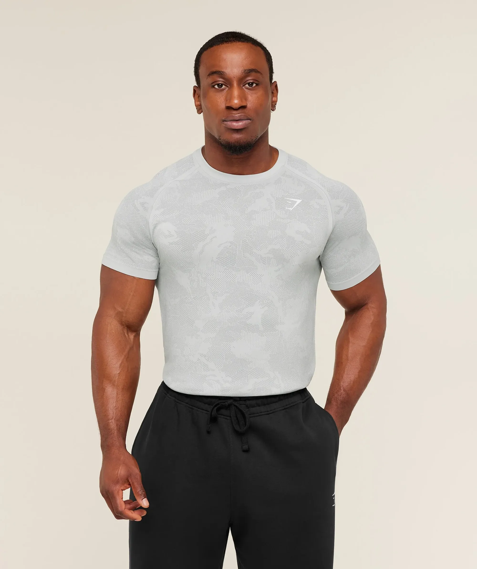 Gymshark Geo Seamless T-Shirt - Light Grey/Smokey Grey